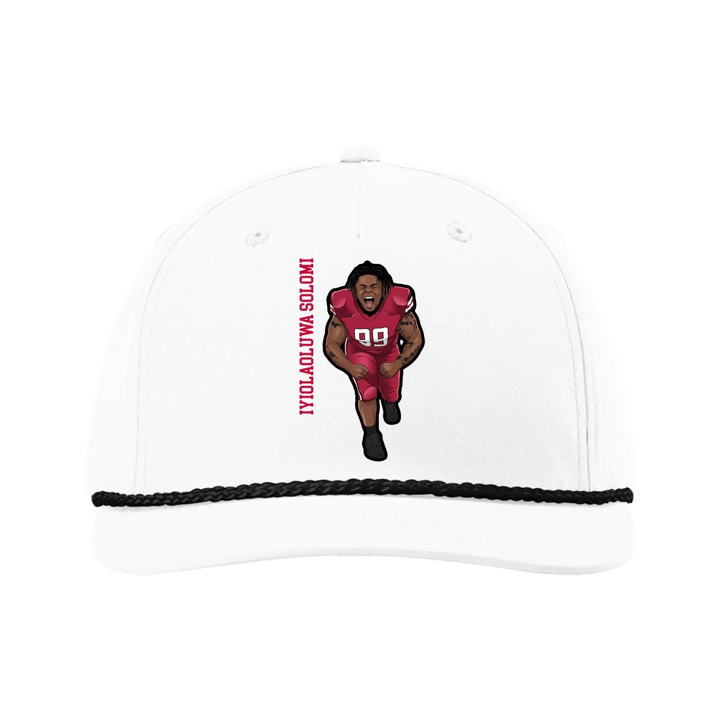 Five-Panel Classic Rope Cap — Name Vertical in White