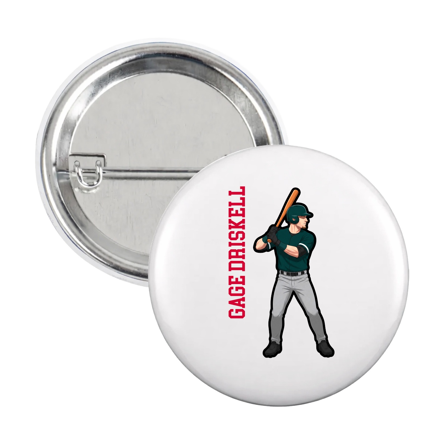 Game Day Button — Name Vertical in White