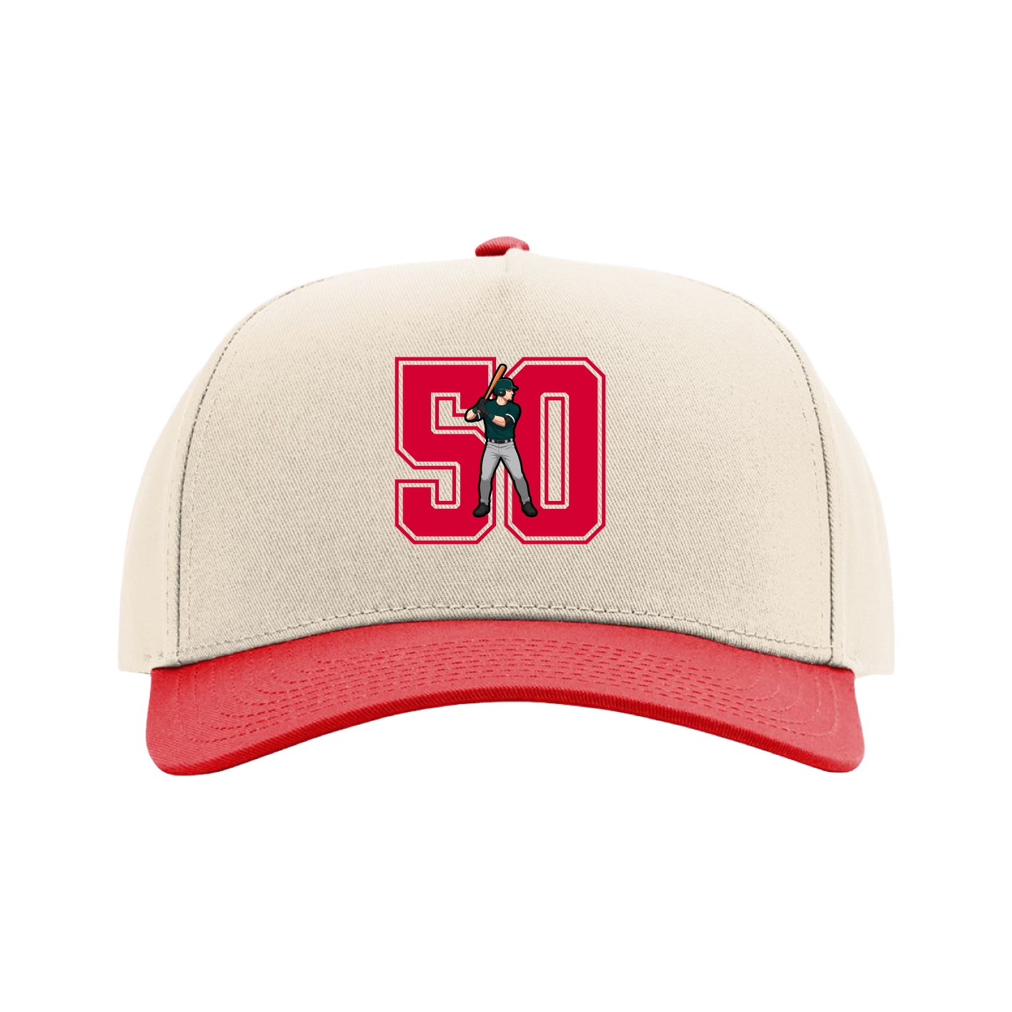 Full Fabric Five-Panel Champ Cap — Number in Cream/Red