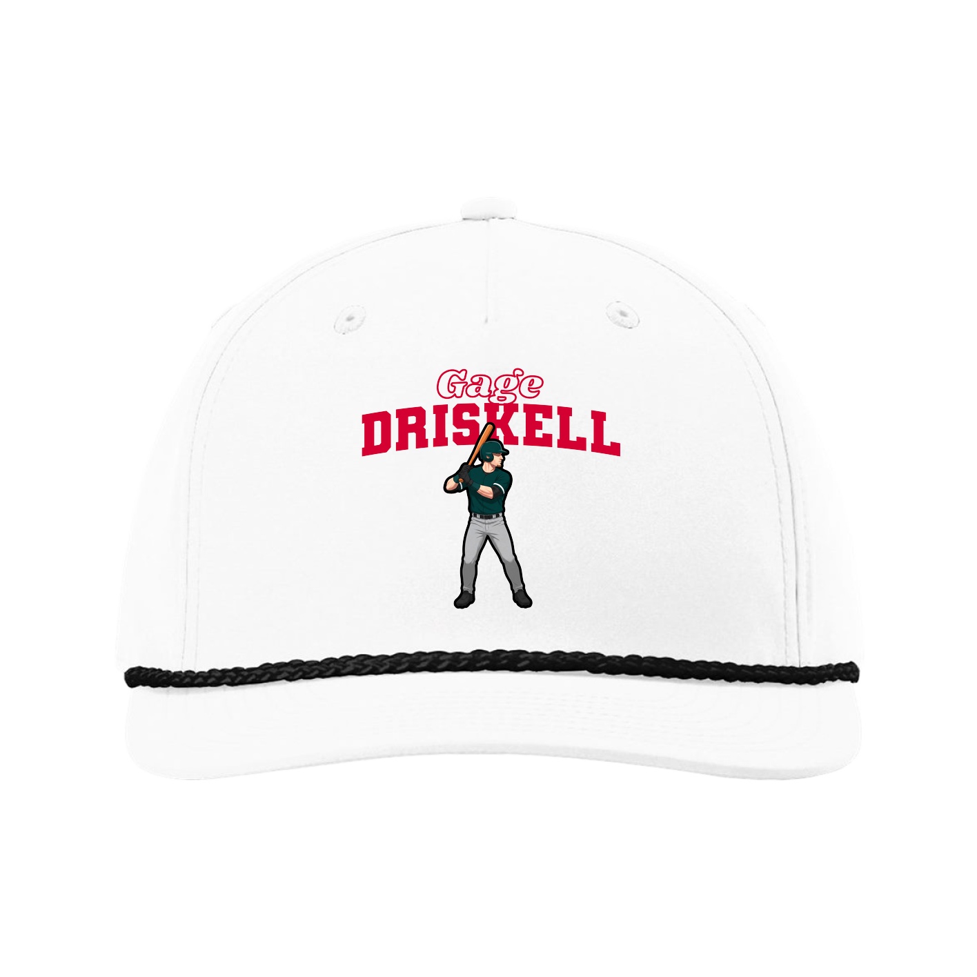 Five-Panel Classic Rope Cap — Name Arch in White