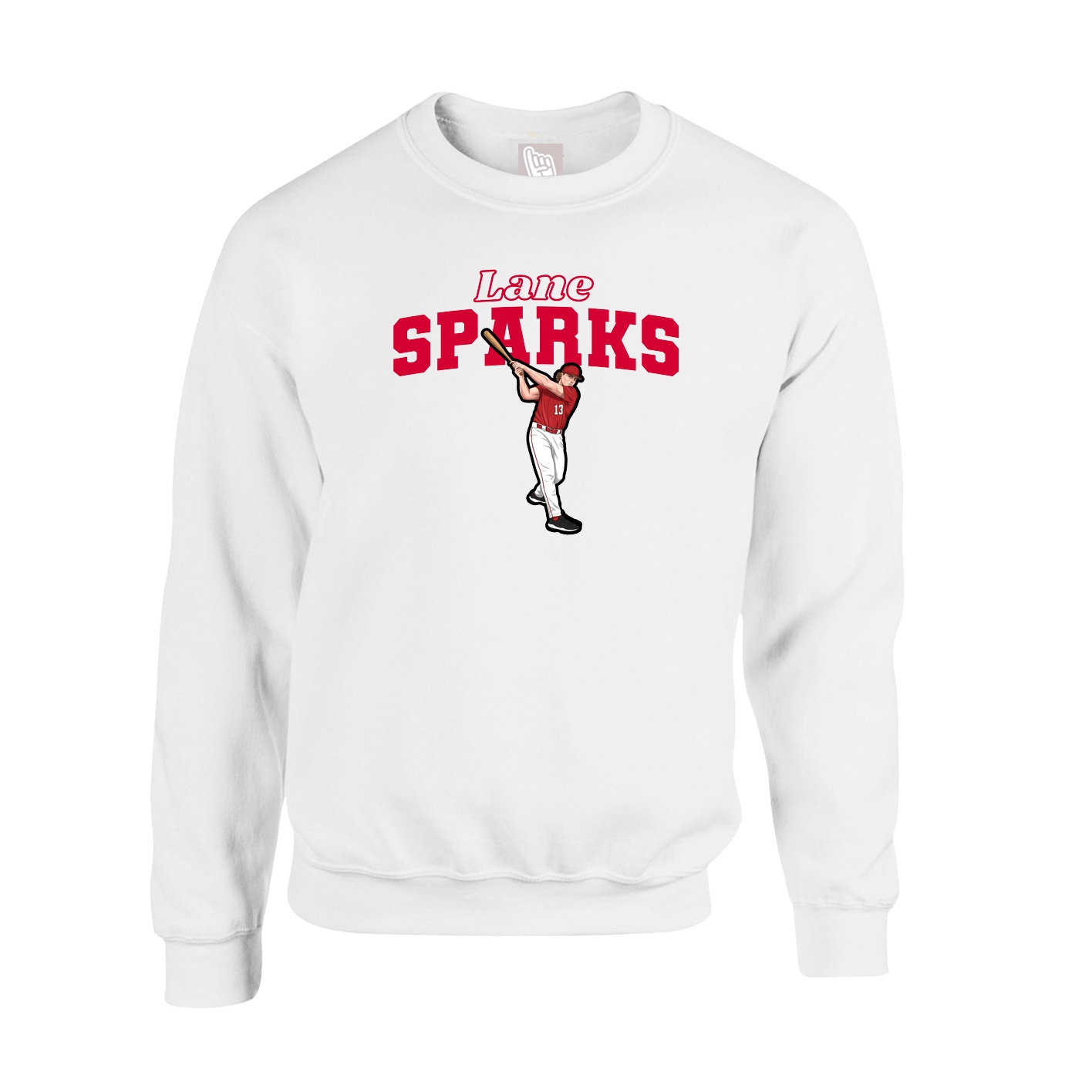 Fleece Crew — Name Arch in White