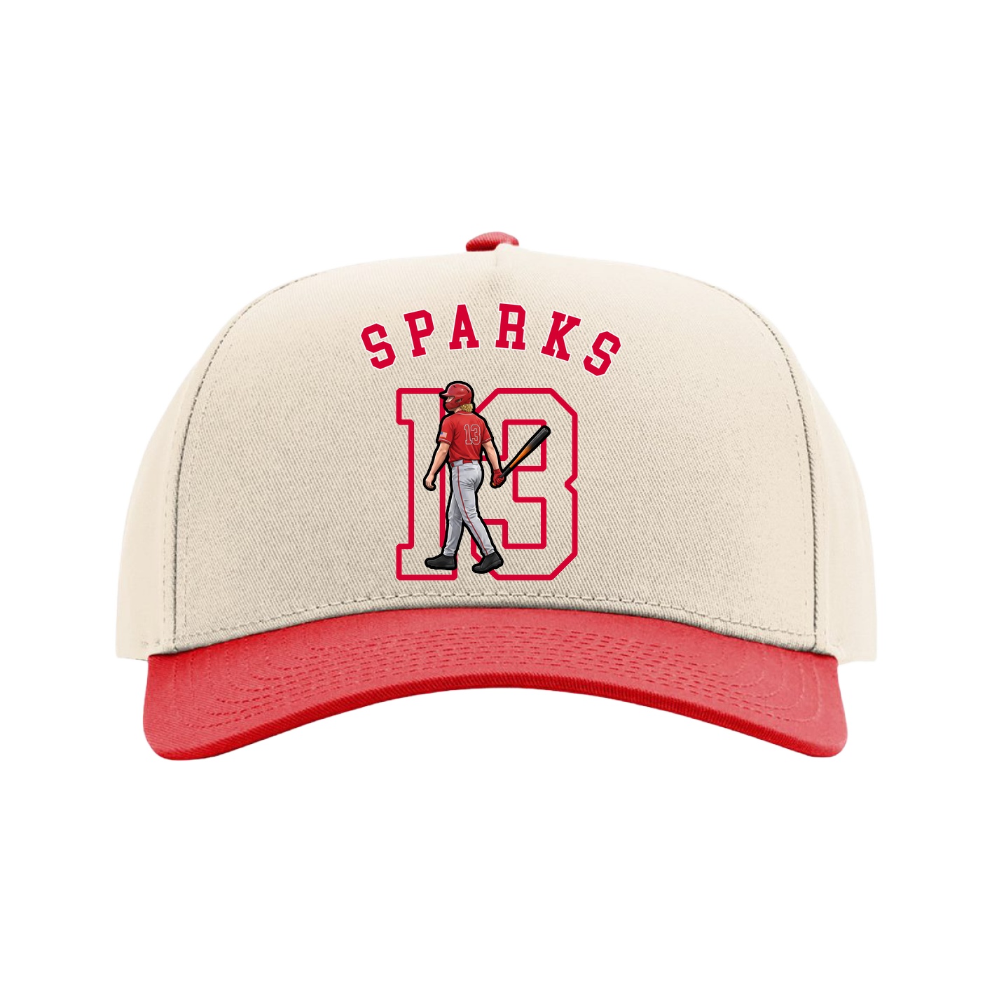 Full Fabric Five-Panel Champ Cap — Shirsey Arch in Cream/Red