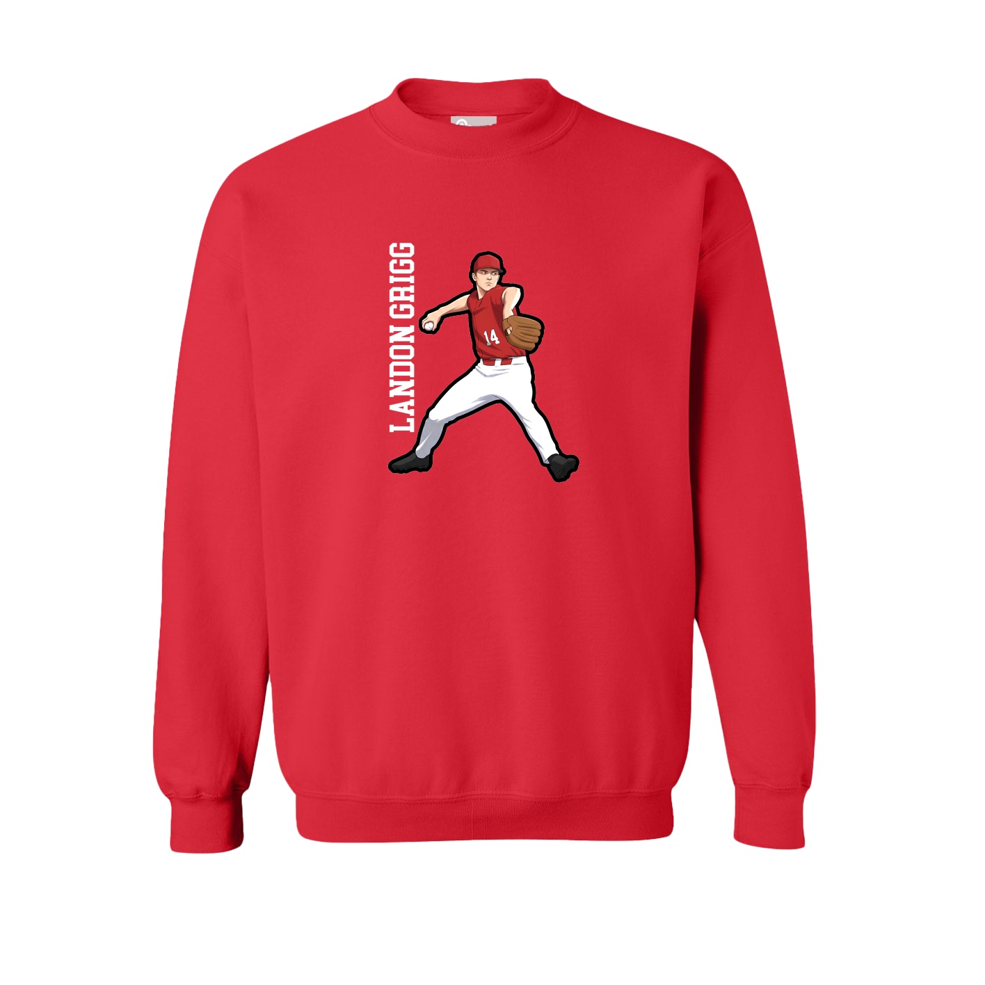 Fleece Crew — Name Vertical in Red