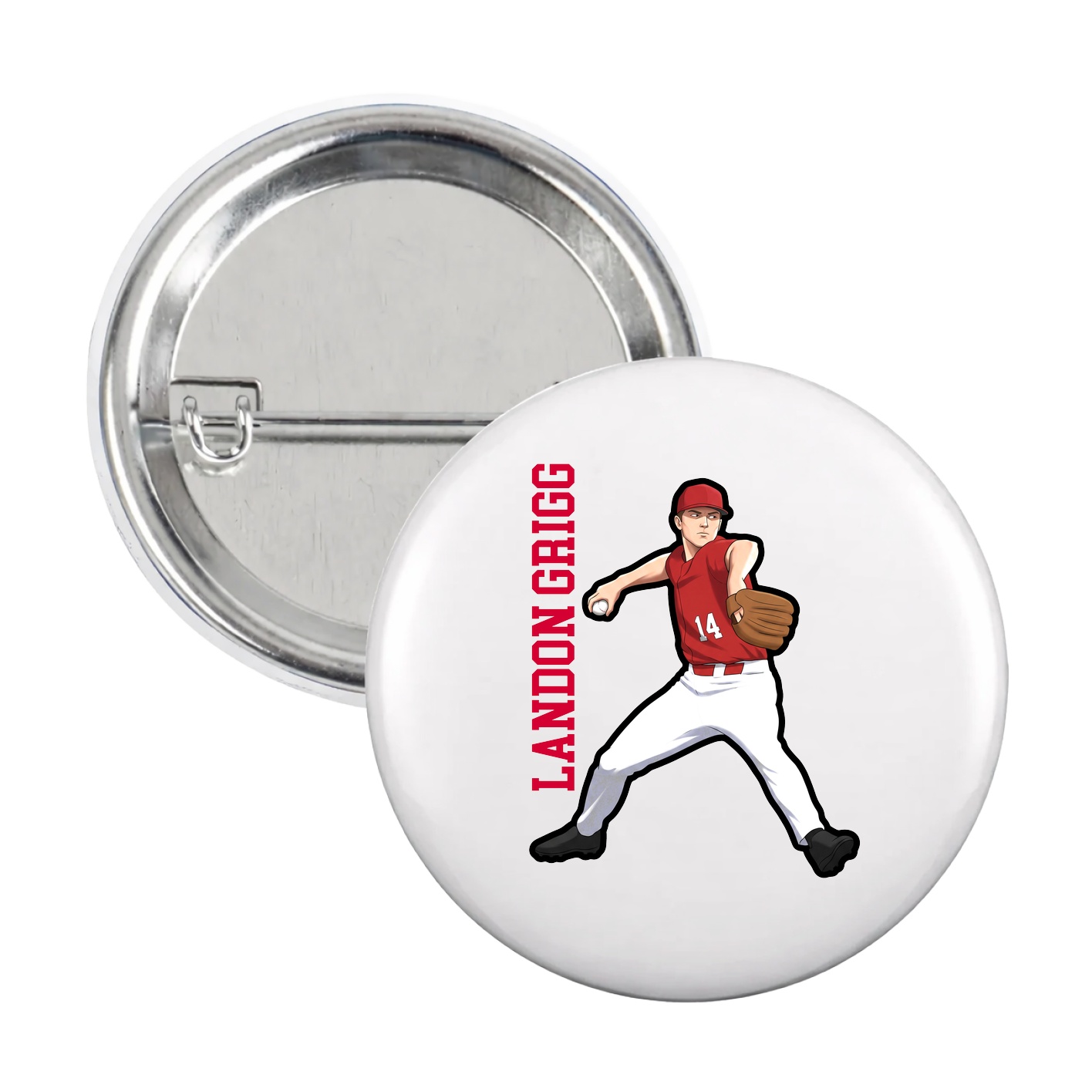 Game Day Button — Name Vertical in White