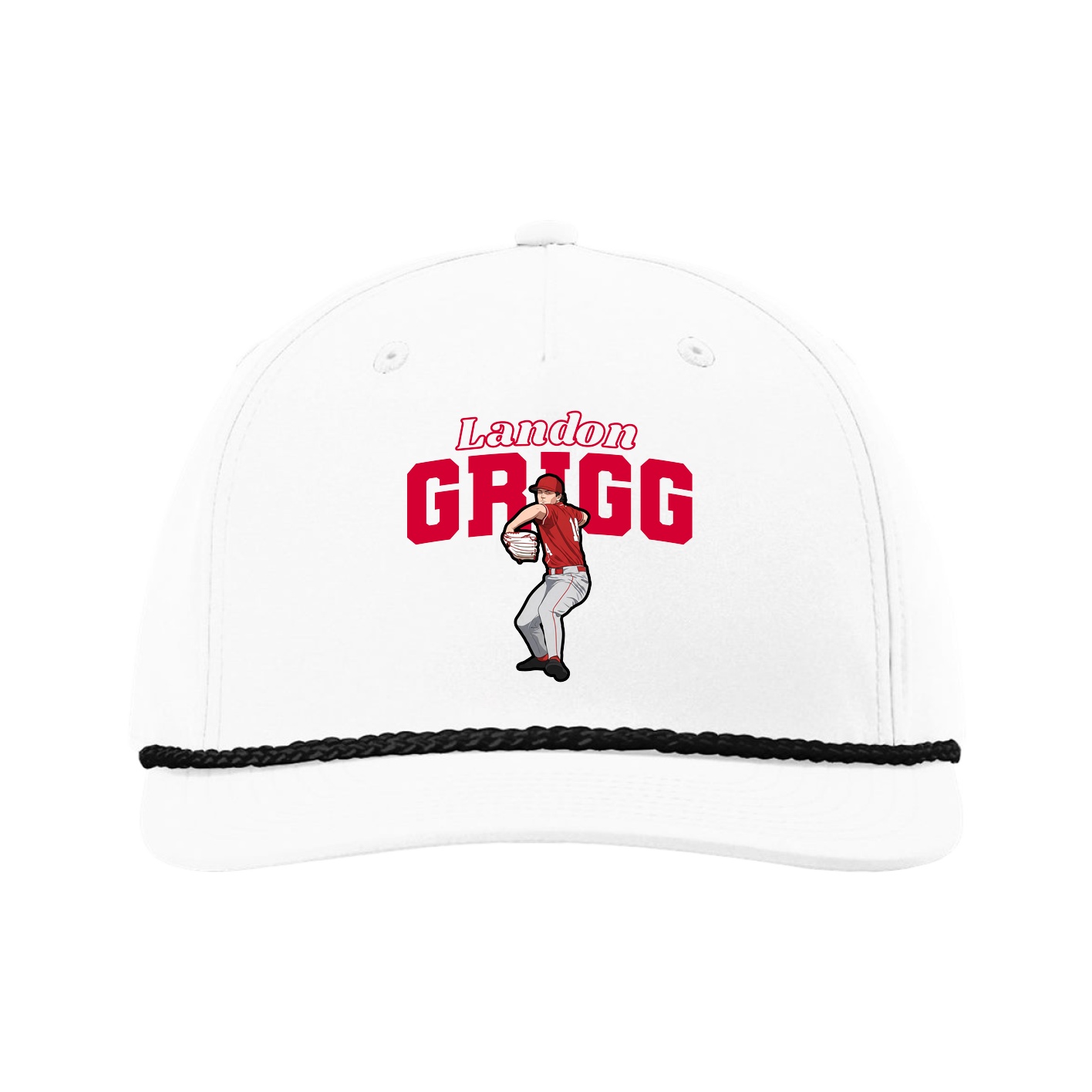 Five-Panel Classic Rope Cap — Name Arch in White