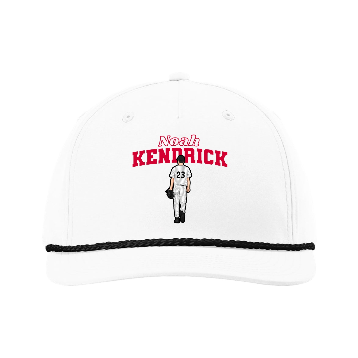 Five-Panel Classic Rope Cap — Name Arch in White