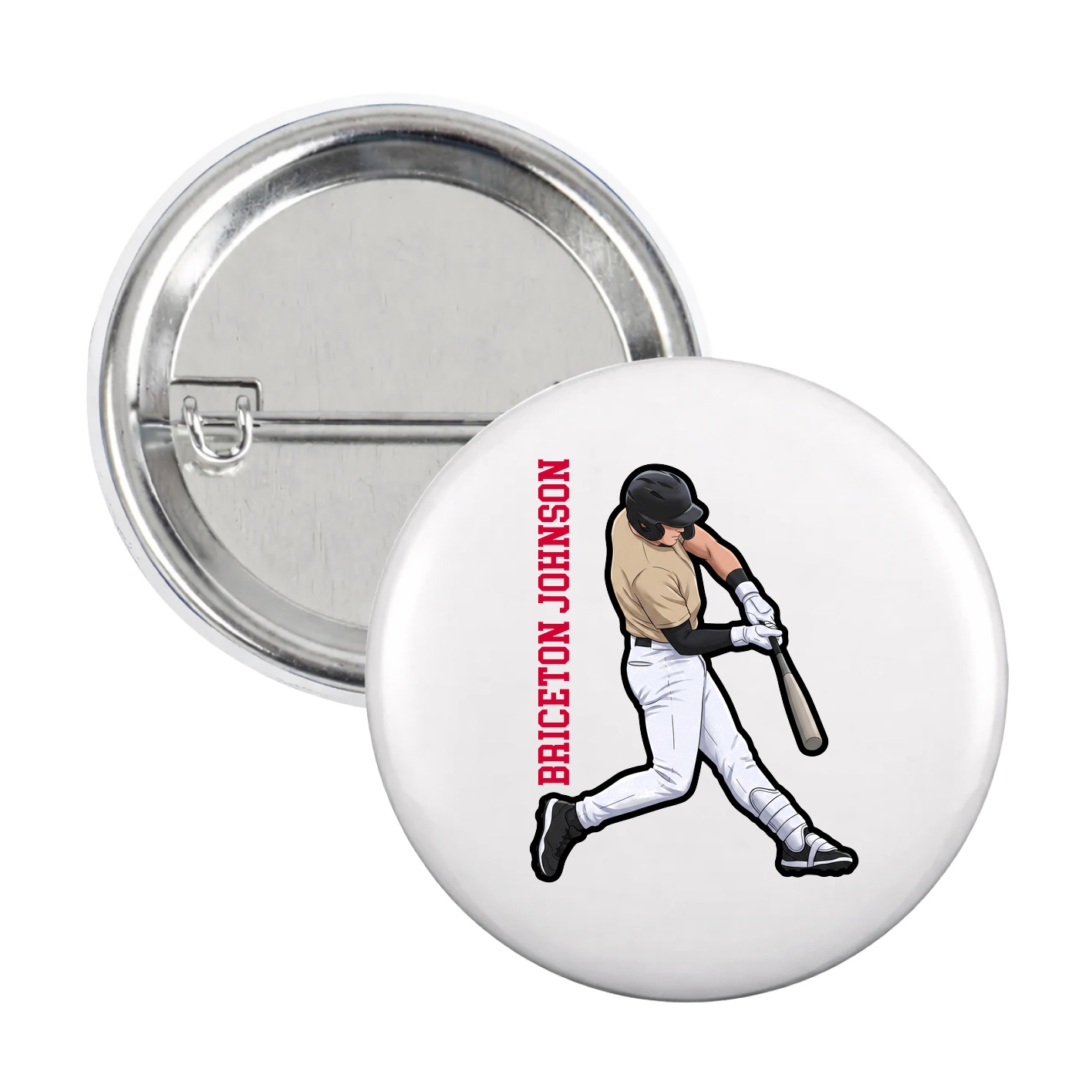 Game Day Button — Name Vertical in White