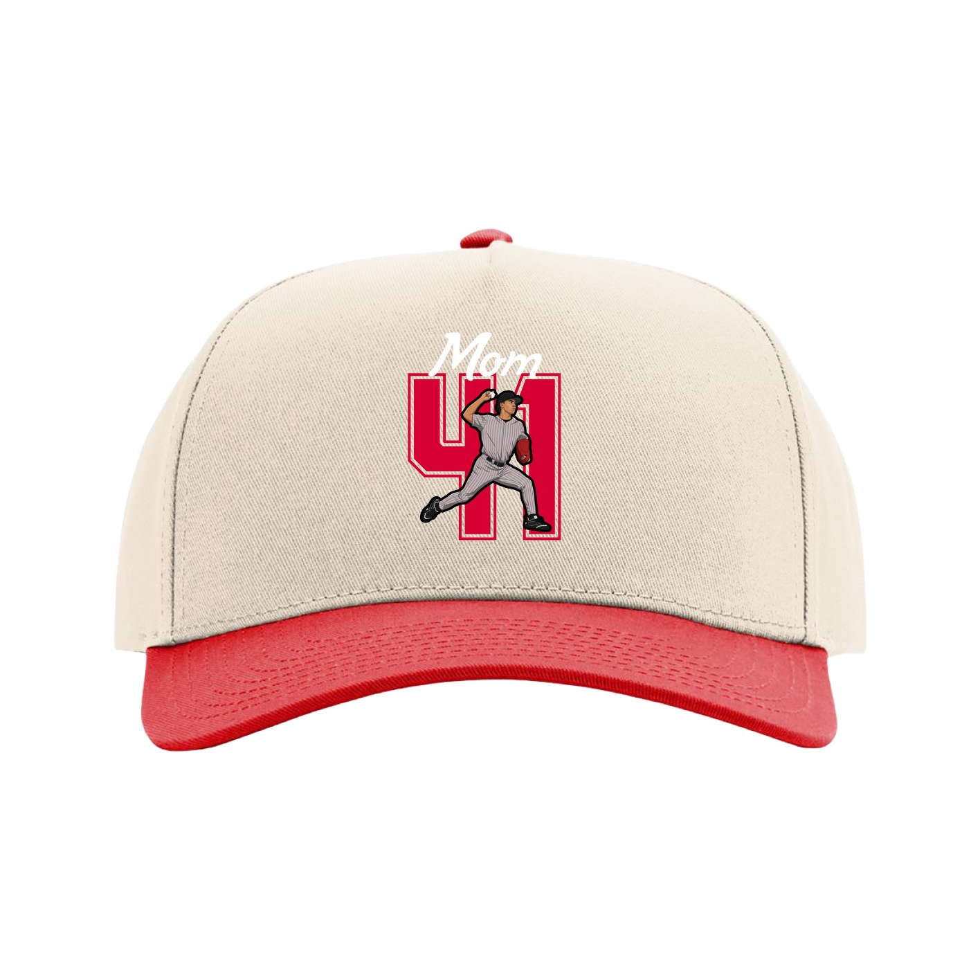 Full Fabric Five-Panel Champ Cap — Mothers Day Shirsey in Cream/Red