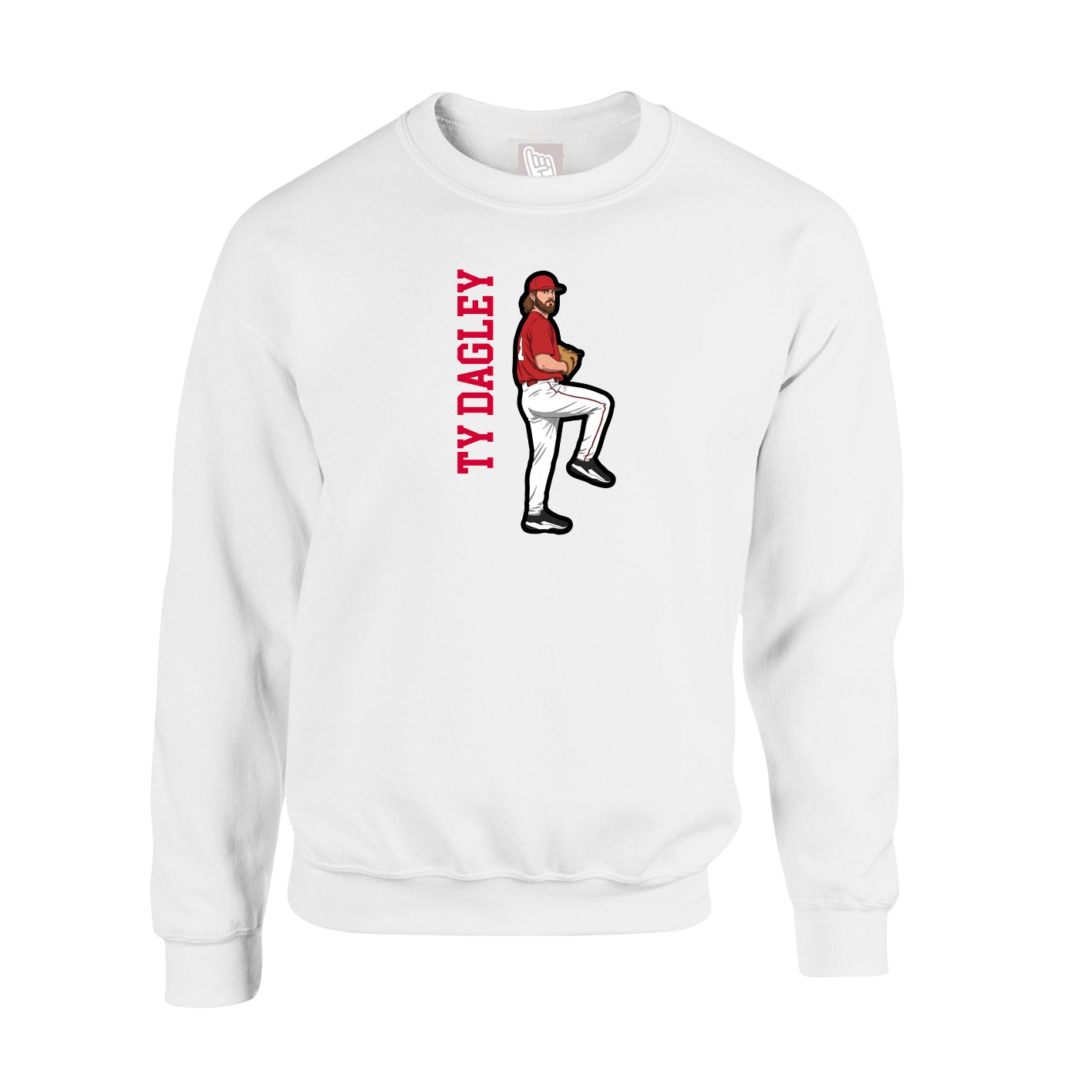 Fleece Crew — Name Vertical in White
