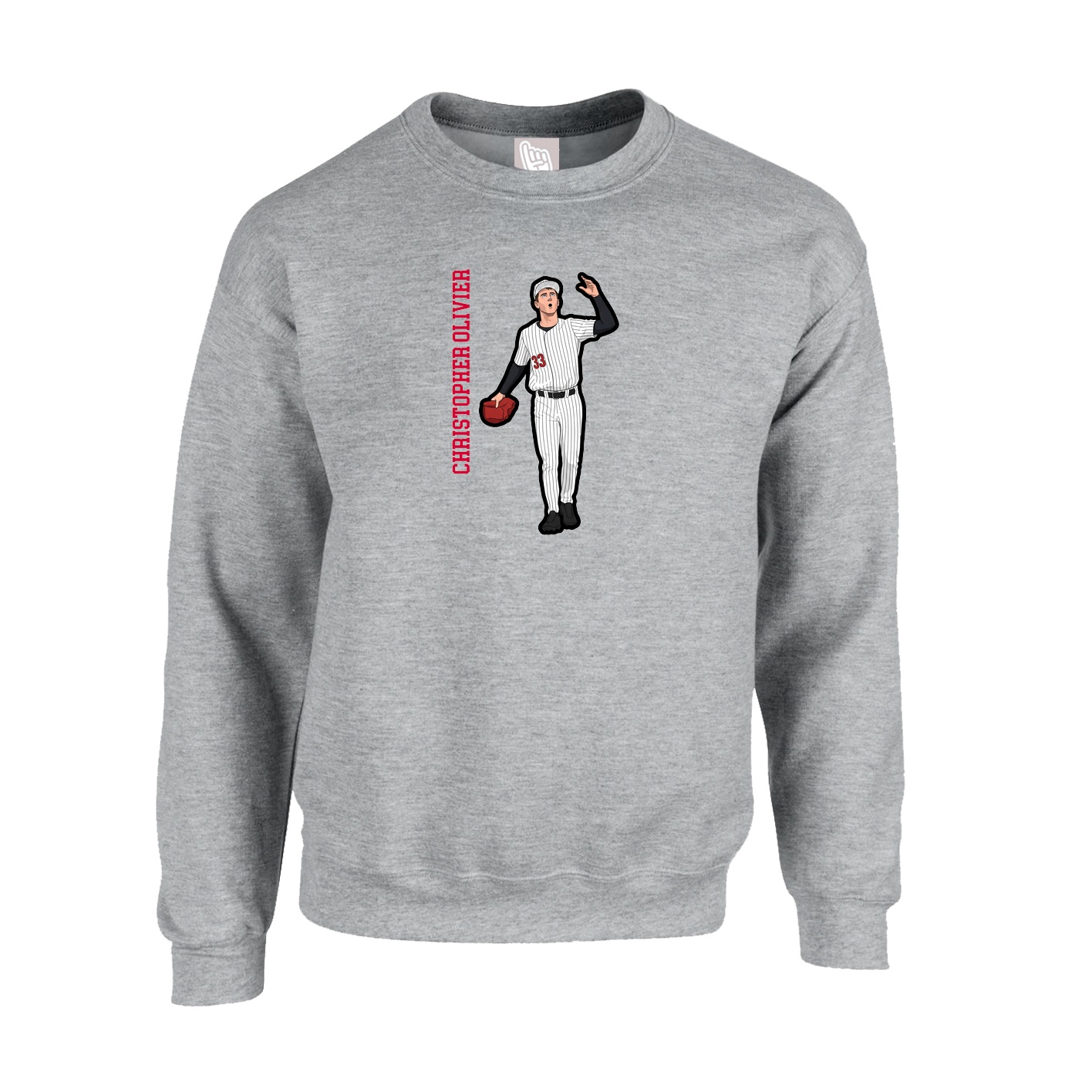 Fleece Crew — Name Vertical in Grey