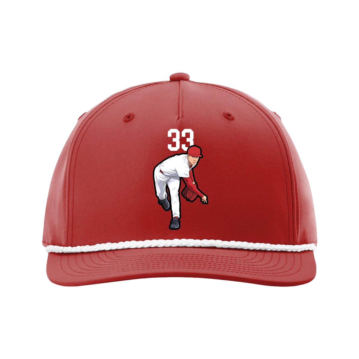 Five-Panel Classic Rope Cap — Number Top in Red