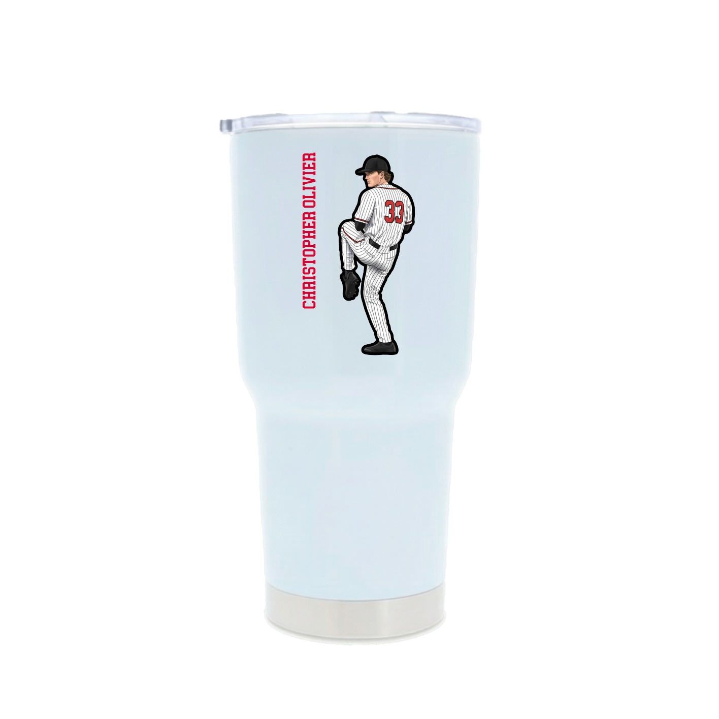 30oz Stainless Steel Tumbler — Name Vertical in White