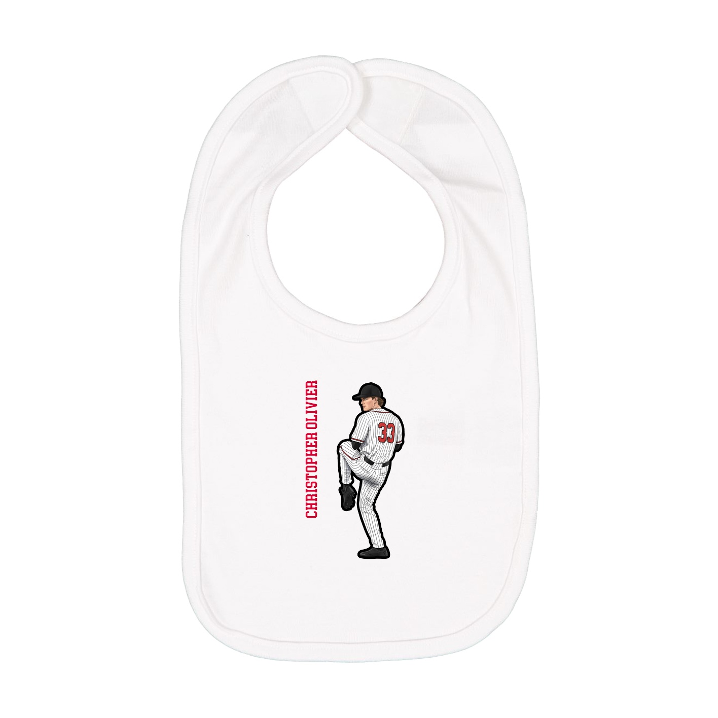 Infant Bib — Name Vertical in White