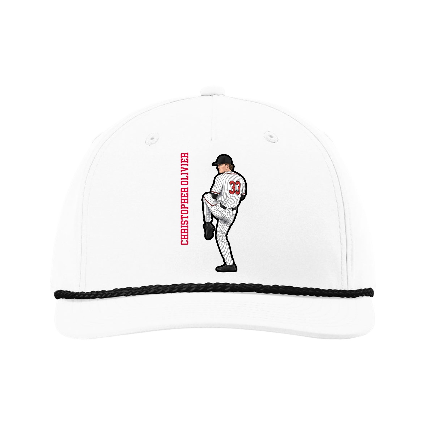 Five-Panel Classic Rope Cap — Name Vertical in White
