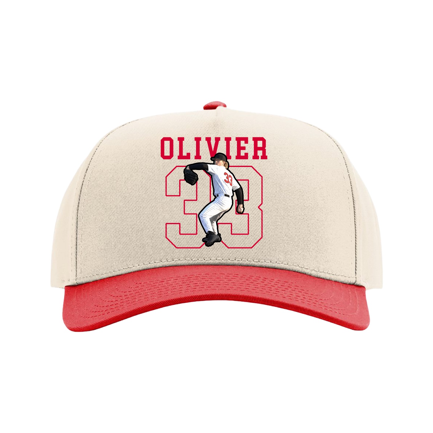 Full Fabric Five-Panel Champ Cap — Shirsey in Cream/Red
