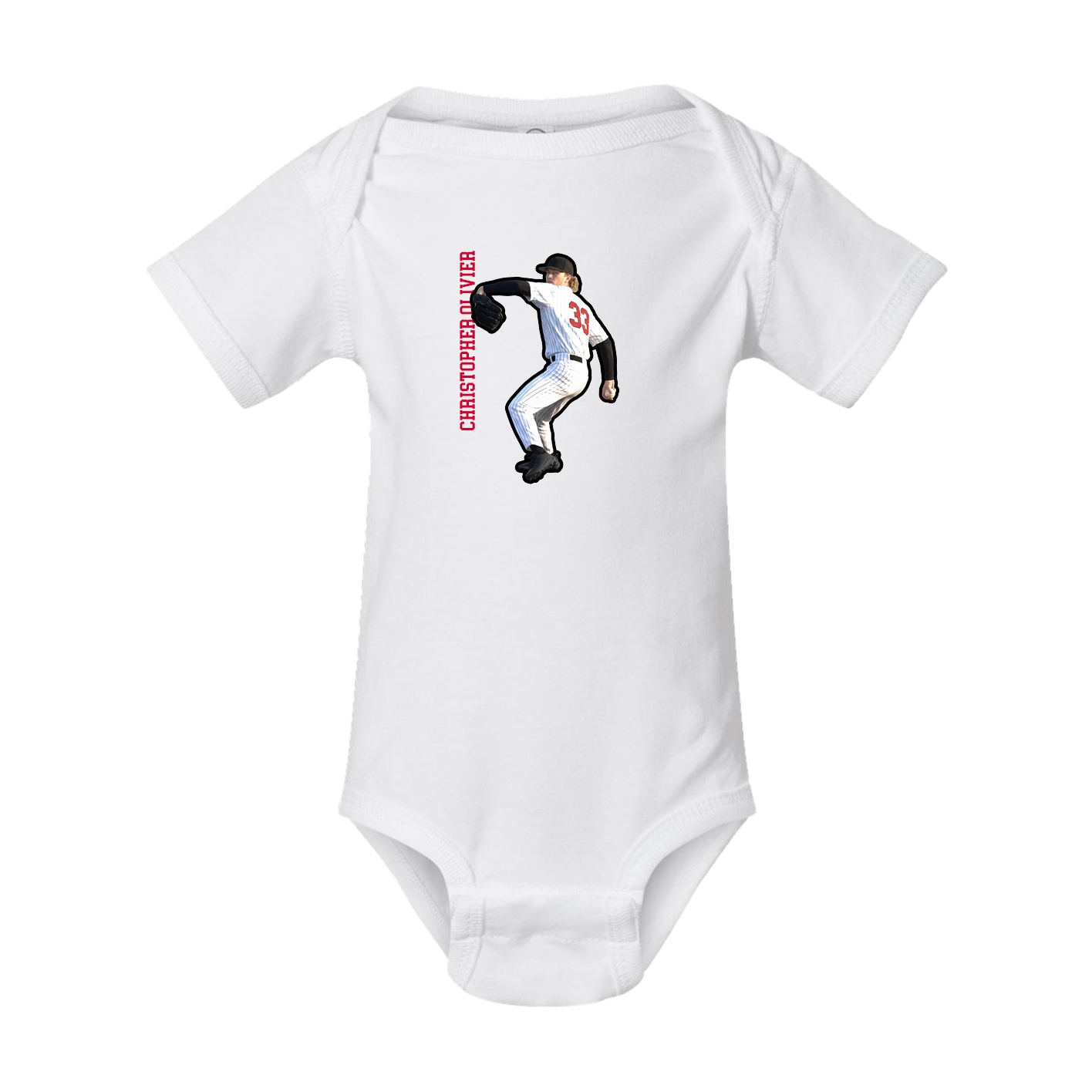 Baby Onesie — Name Vertical in White