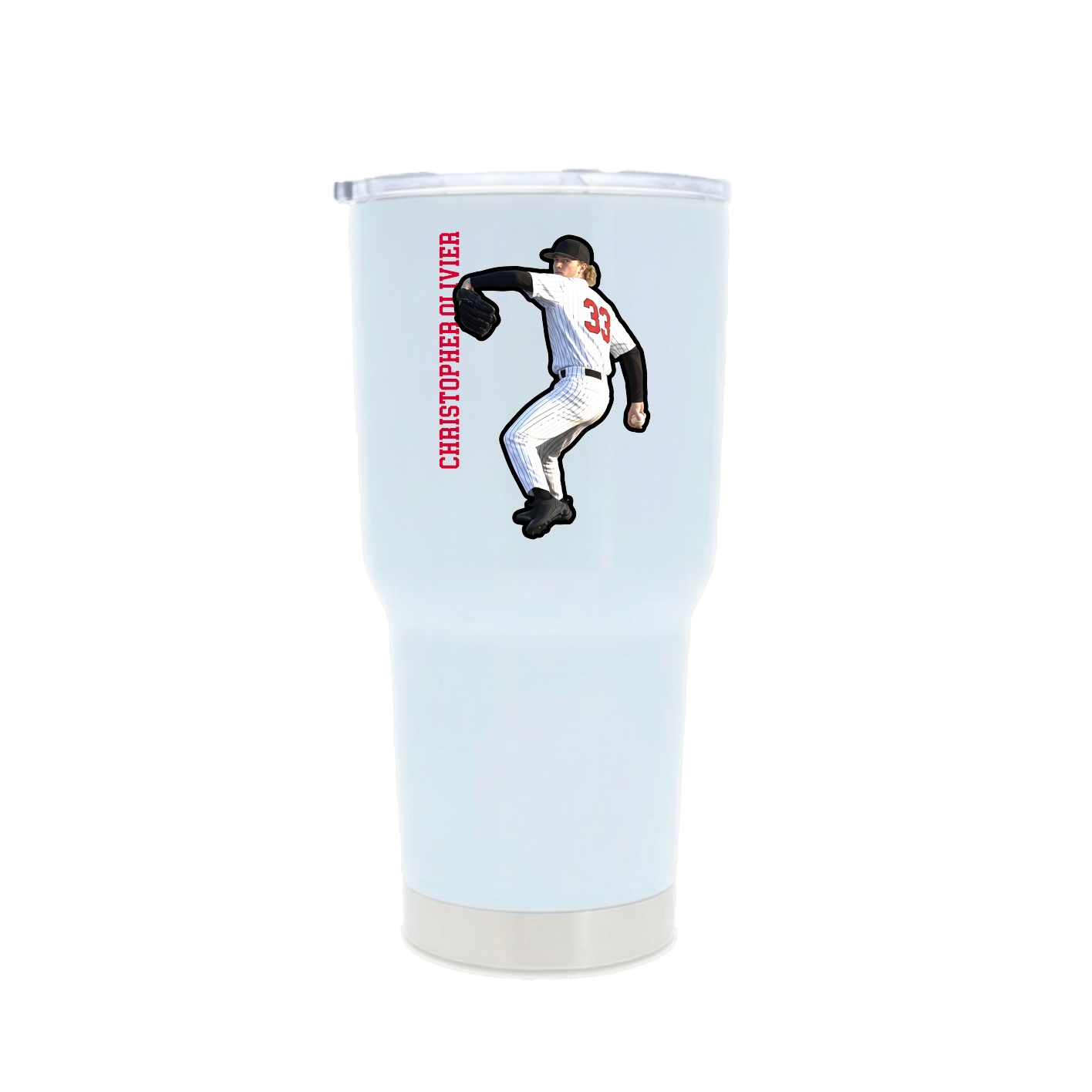 30oz Stainless Steel Tumbler — Name Vertical in White