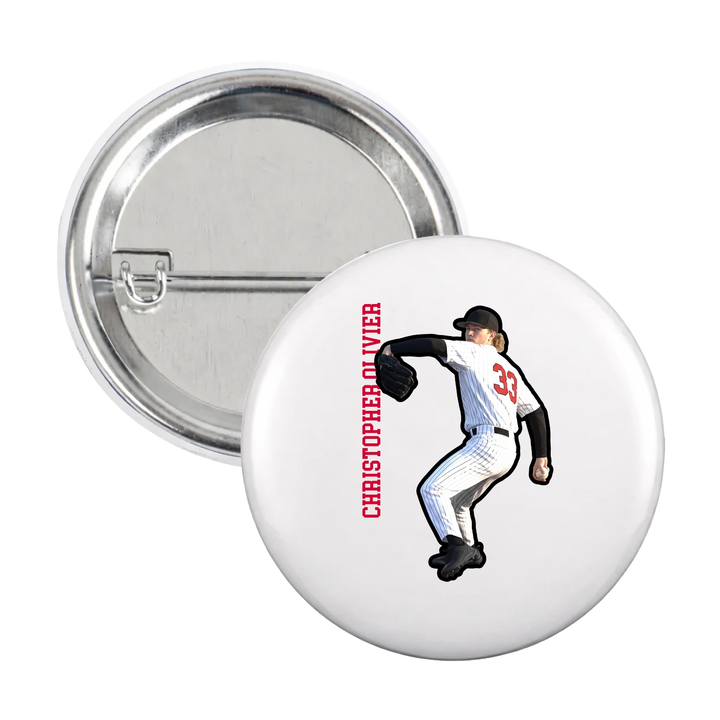 Game Day Button — Name Vertical in White