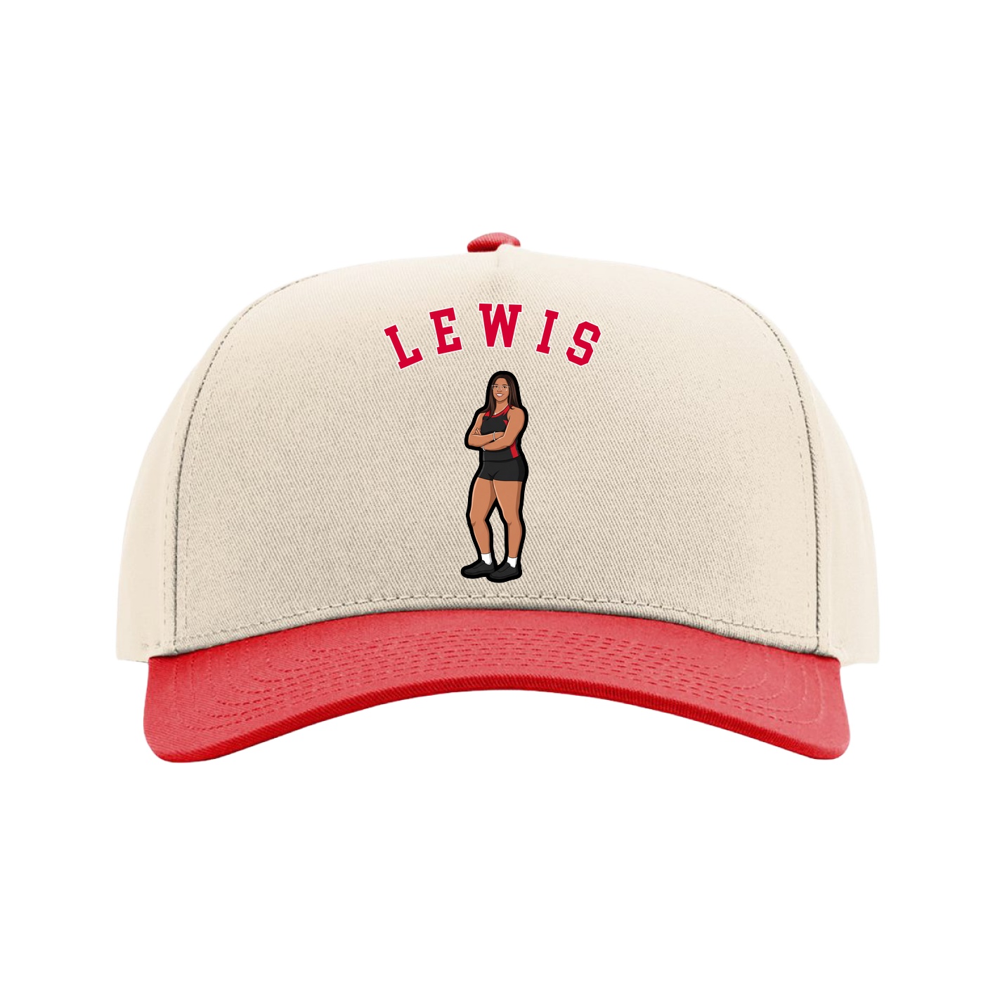 Full Fabric Five-Panel Champ Cap — Shirsey Arch in Cream/Red
