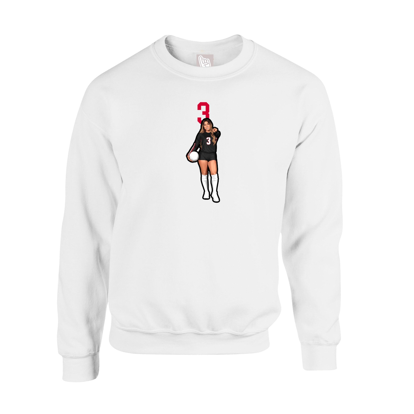 Fleece Crew — Number Top in White