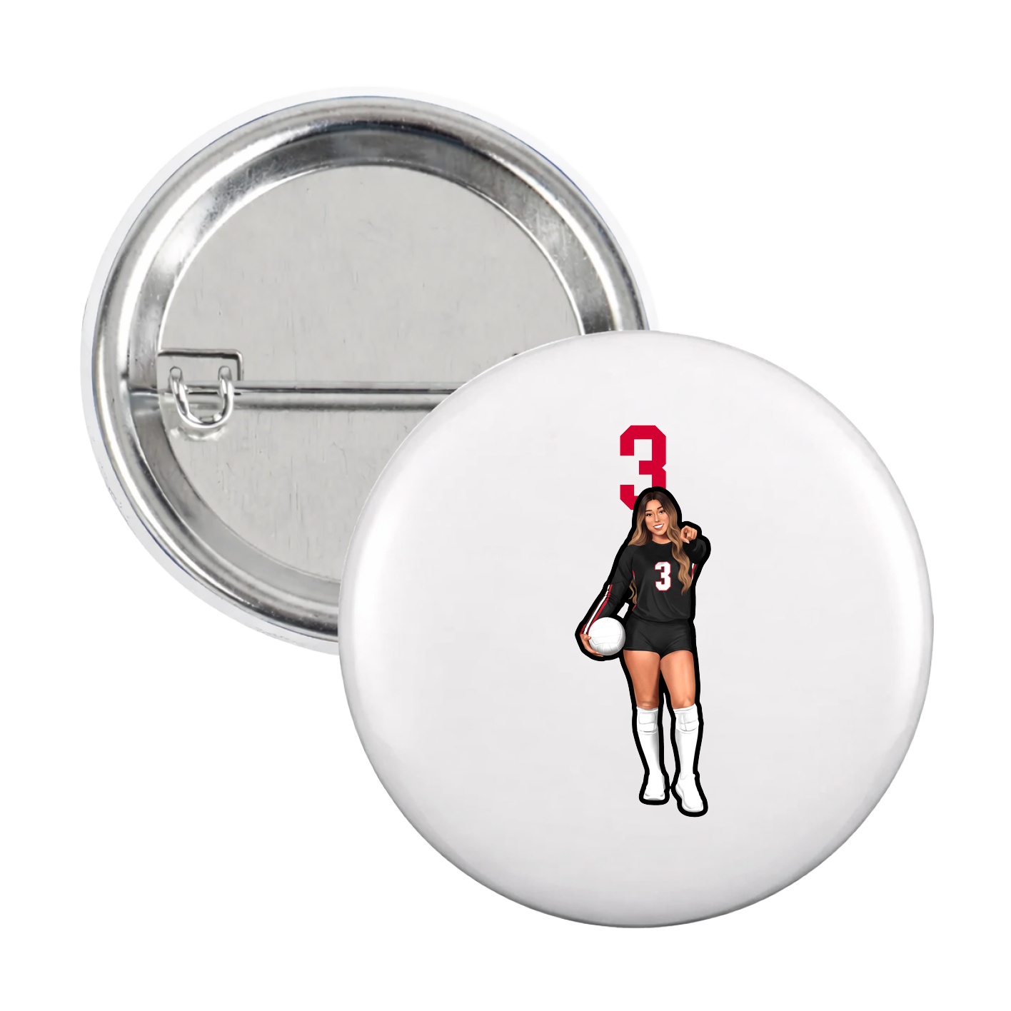 Game Day Button — Number Top in White