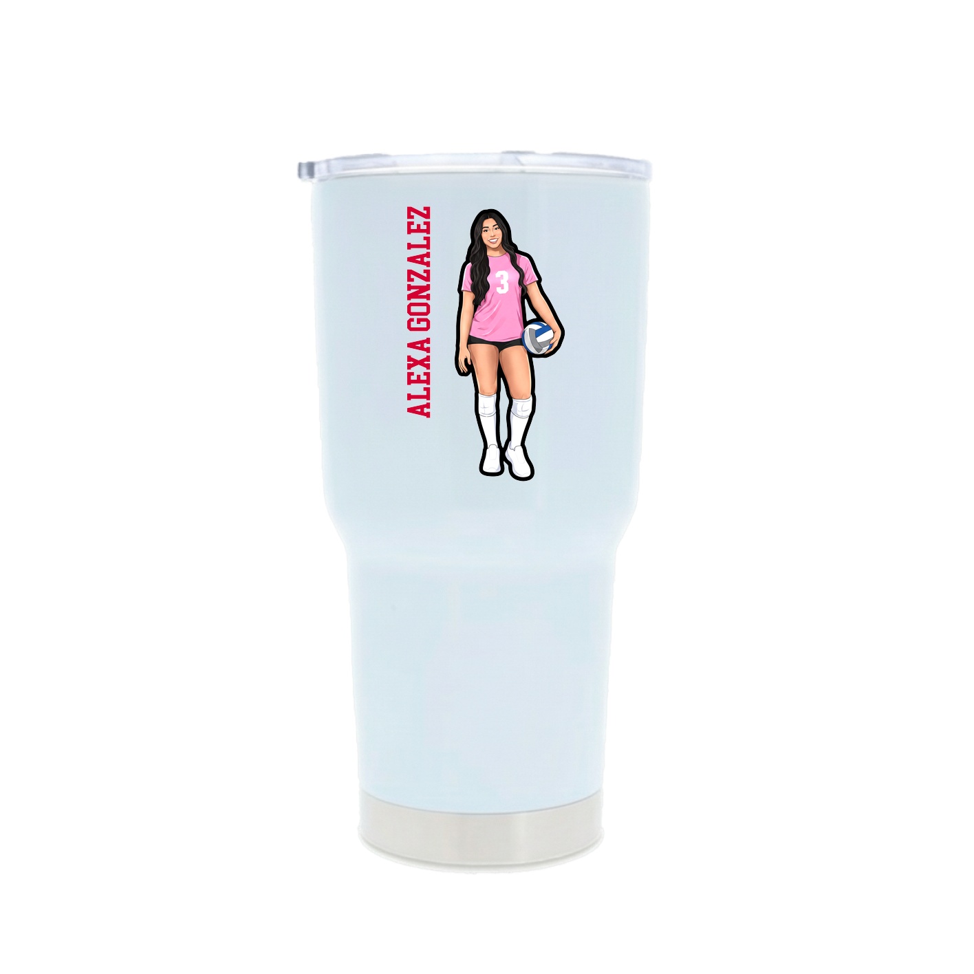 30oz Stainless Steel Tumbler — Name Vertical in White