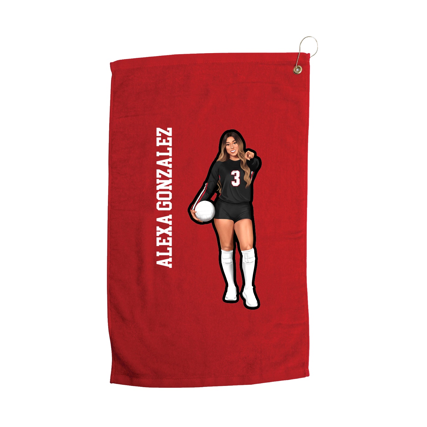 Golf Towel — Name Vertical in Red