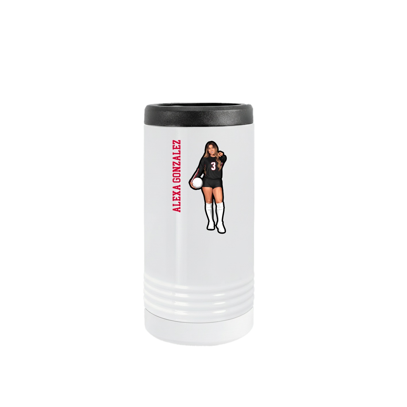 Slim Beverage Holder — Name Vertical in White