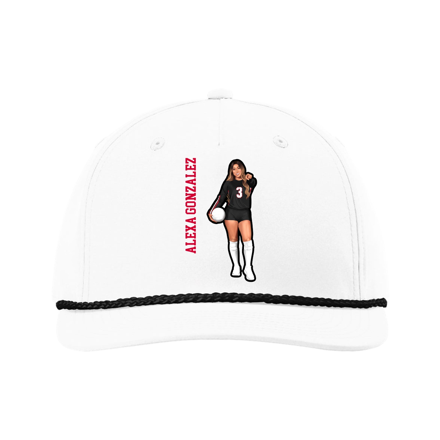 Five-Panel Classic Rope Cap — Name Vertical in White