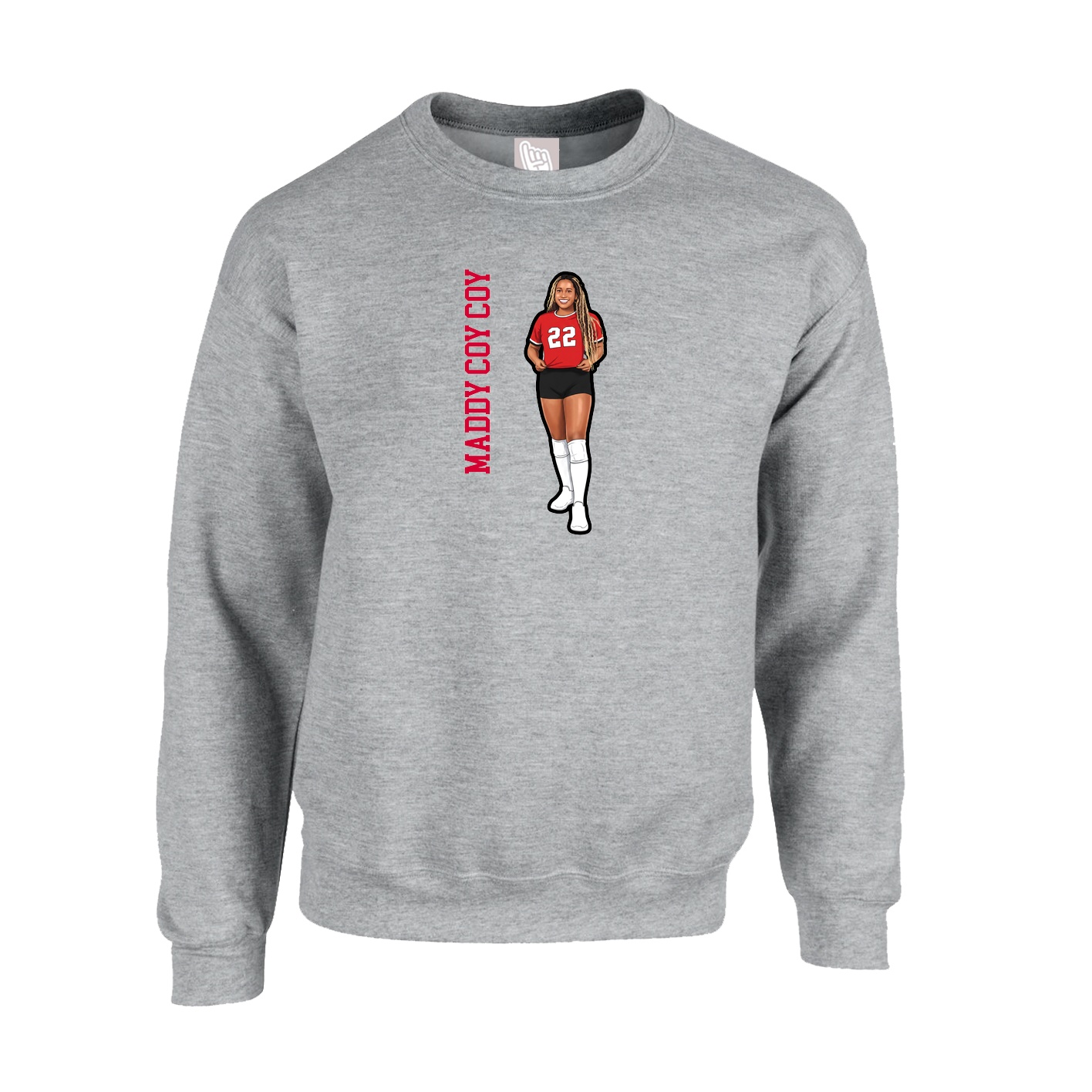 Fleece Crew — Name Vertical in Grey
