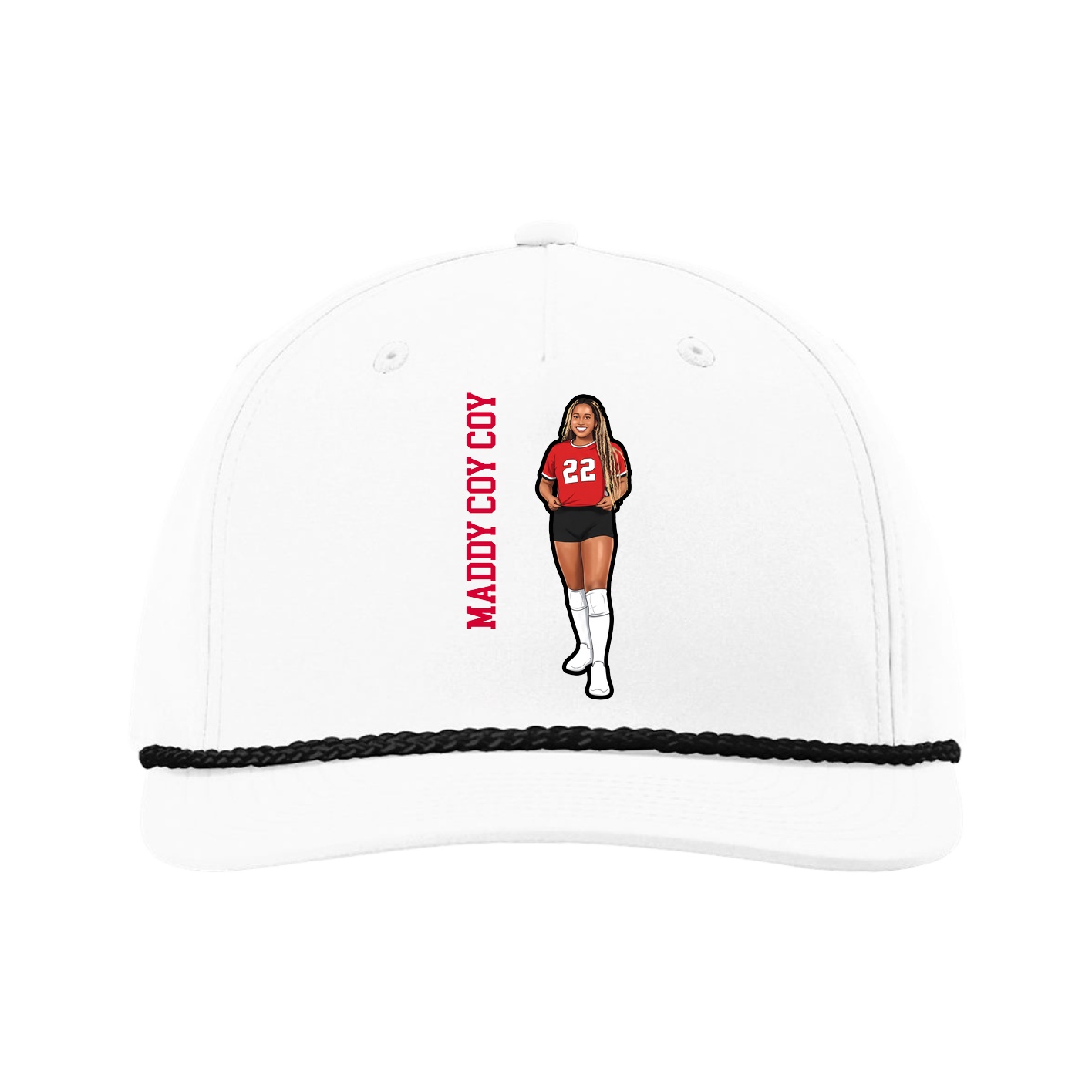 Five-Panel Classic Rope Cap — Name Vertical in White