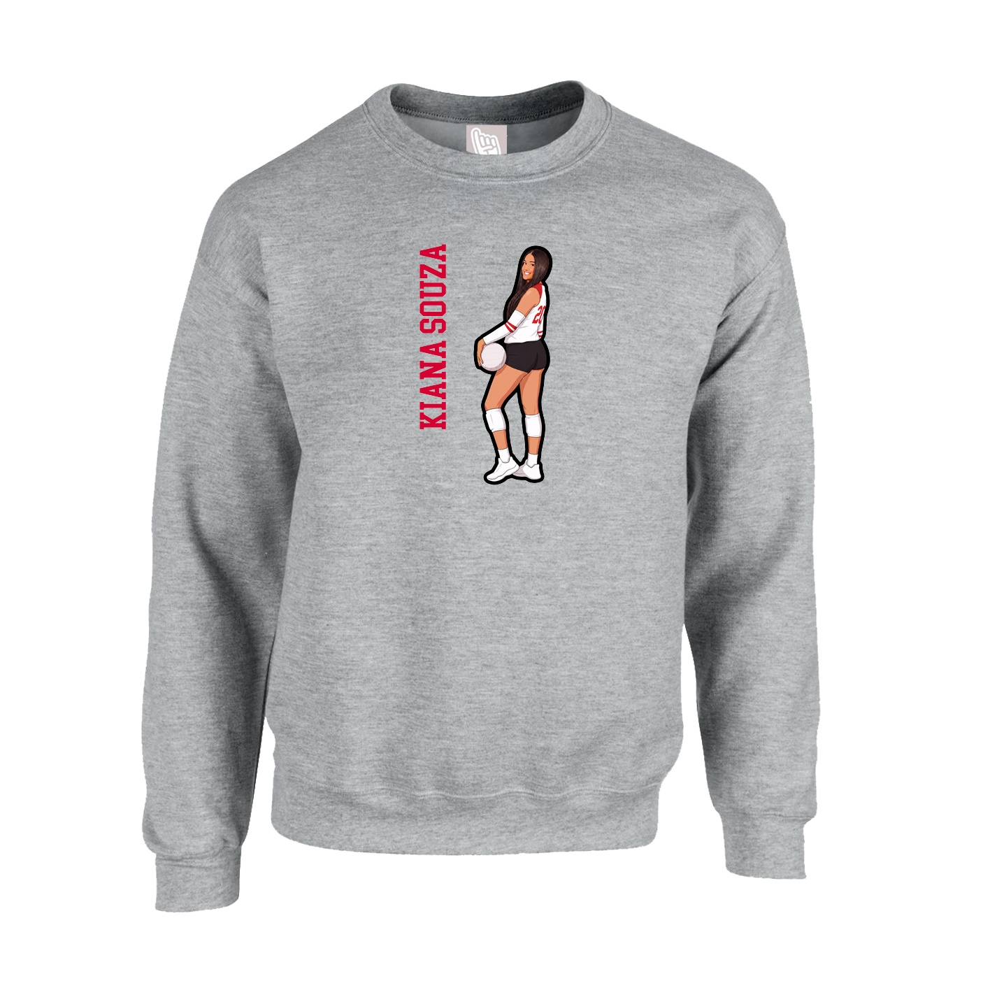 Fleece Crew — Name Vertical in Grey