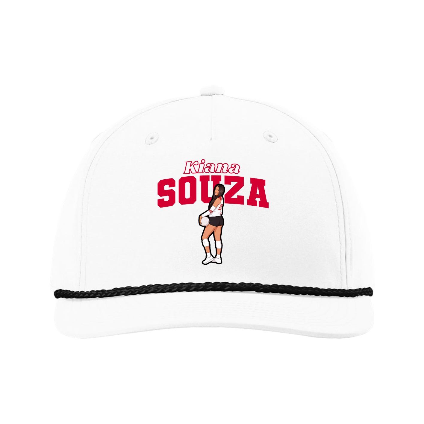 Five-Panel Classic Rope Cap — Name Arch in White