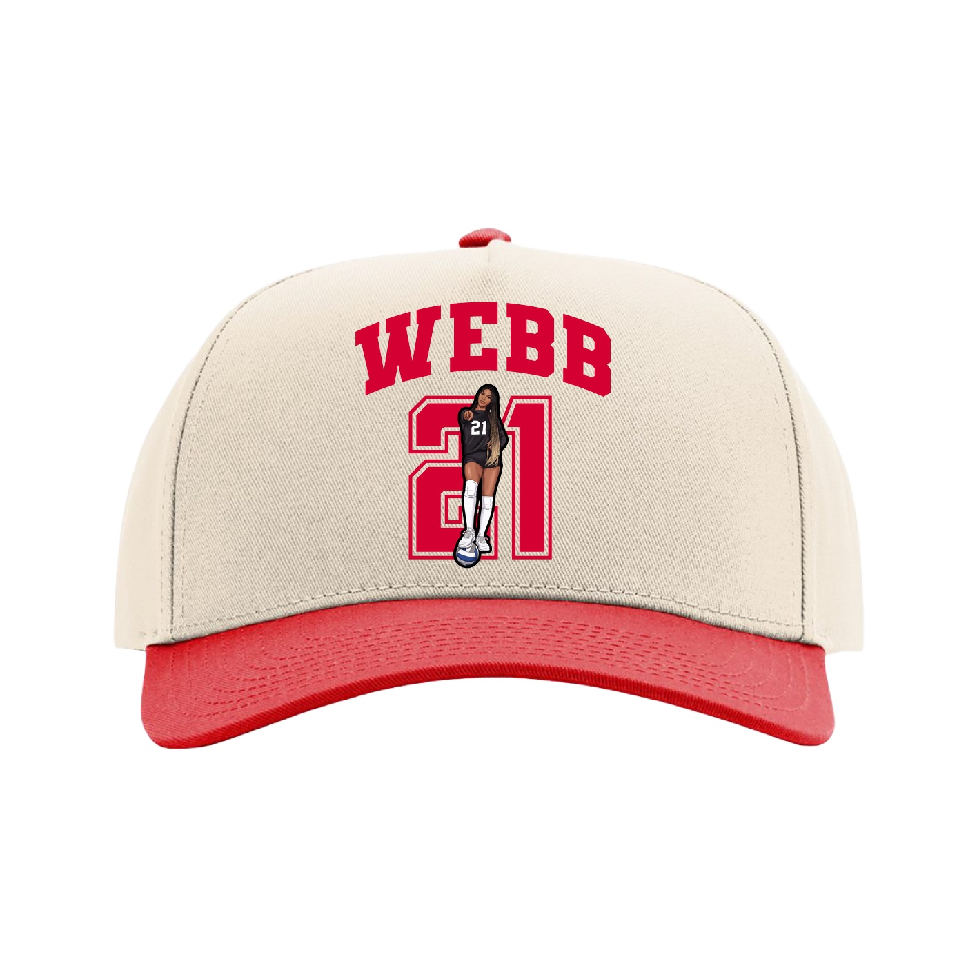 Full Fabric Five-Panel Champ Cap — Number in Cream/Red