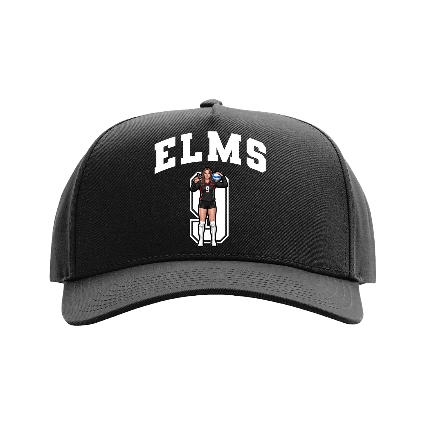Full Fabric Five-Panel Champ Cap — Number in Black