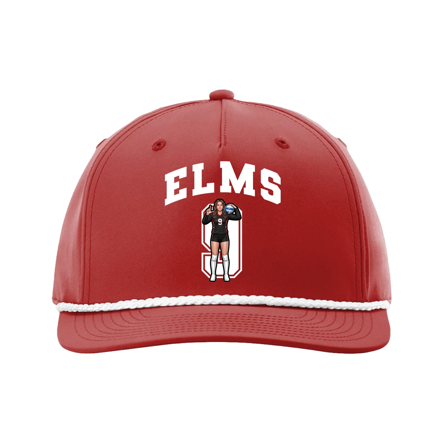 Five-Panel Classic Rope Cap — Number in Red