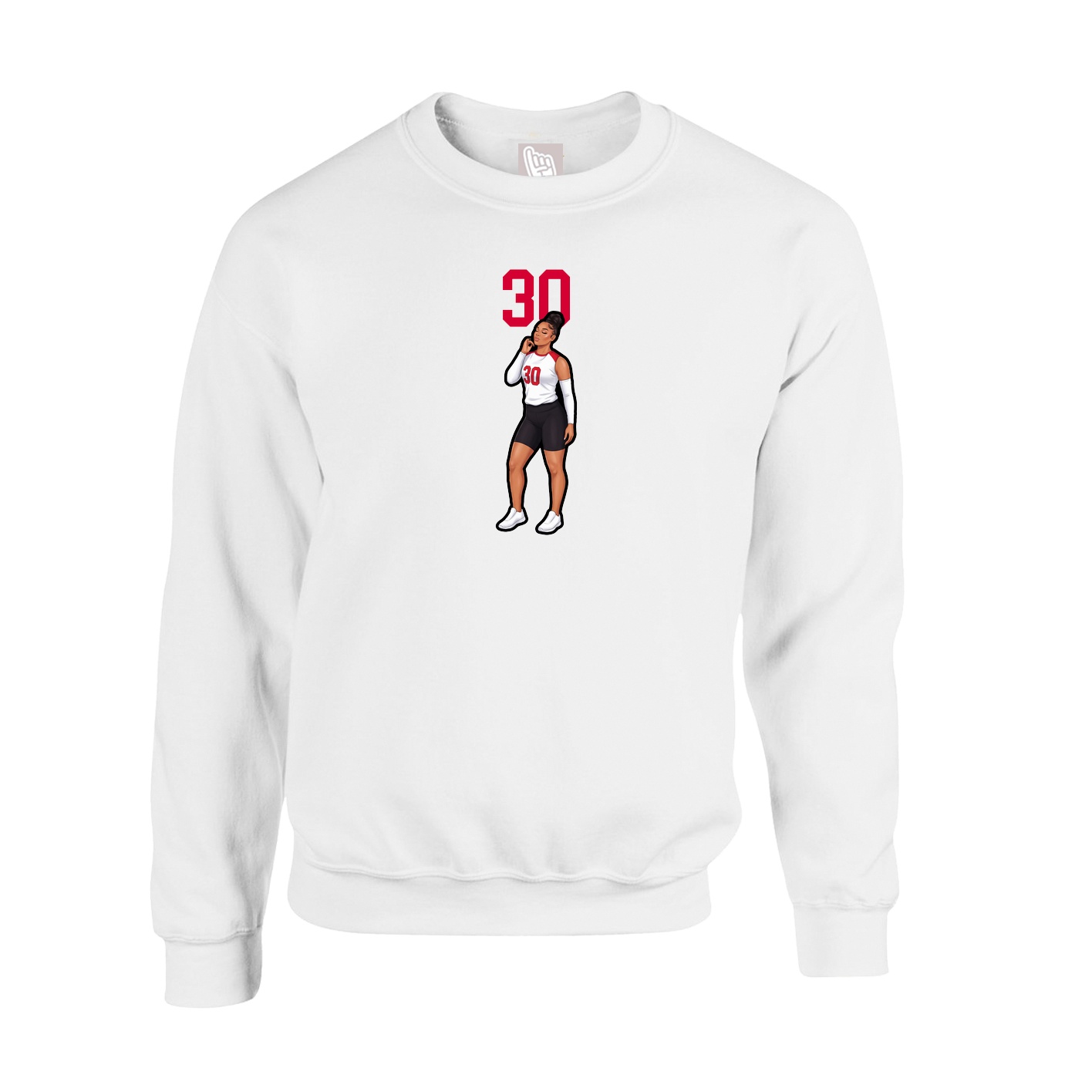Fleece Crew — Number Top in White