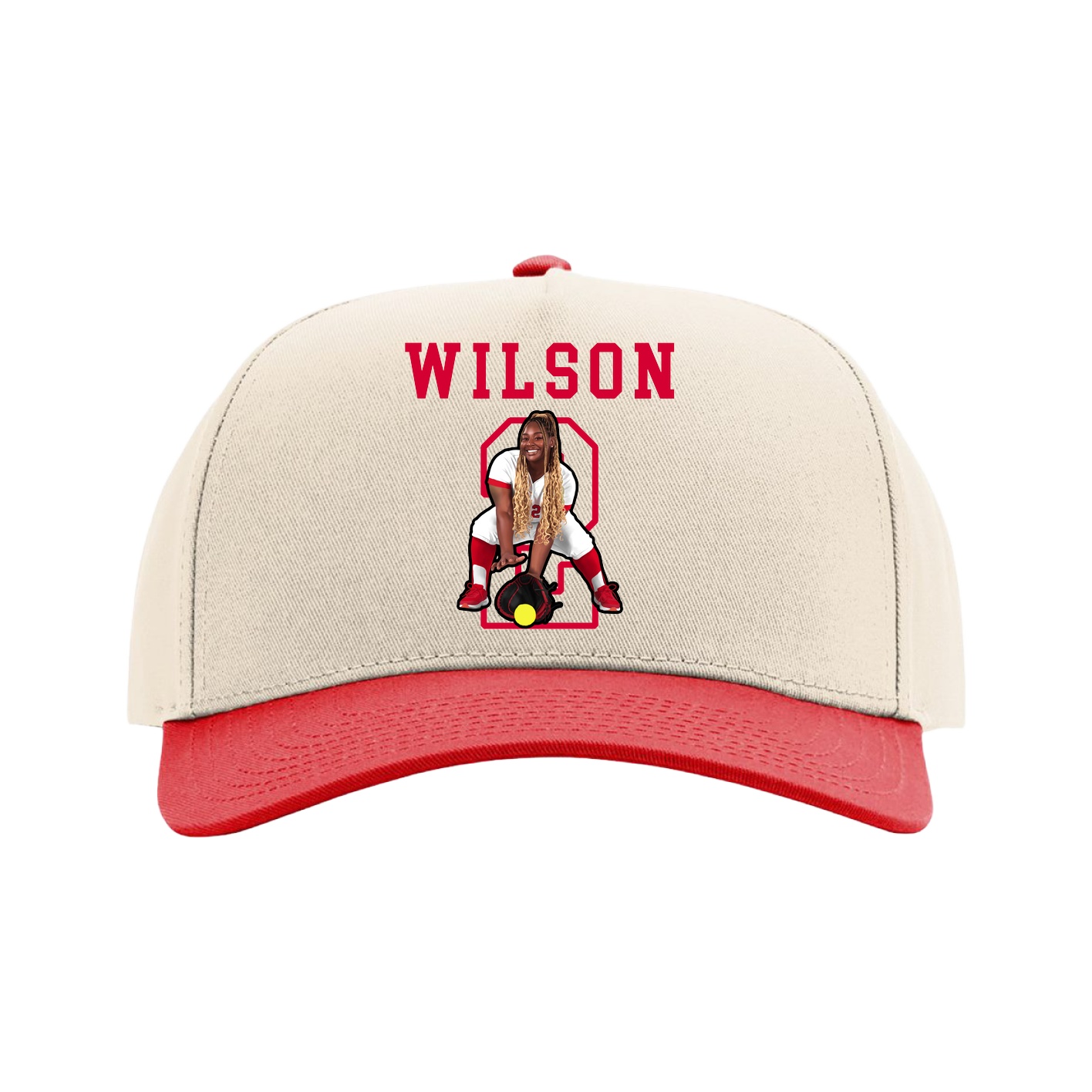 Full Fabric Five-Panel Champ Cap — Shirsey in Cream/Red