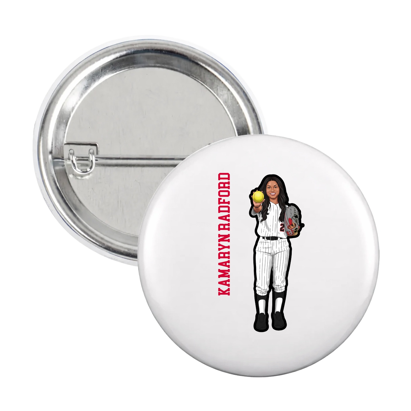 Game Day Button — Name Vertical in White