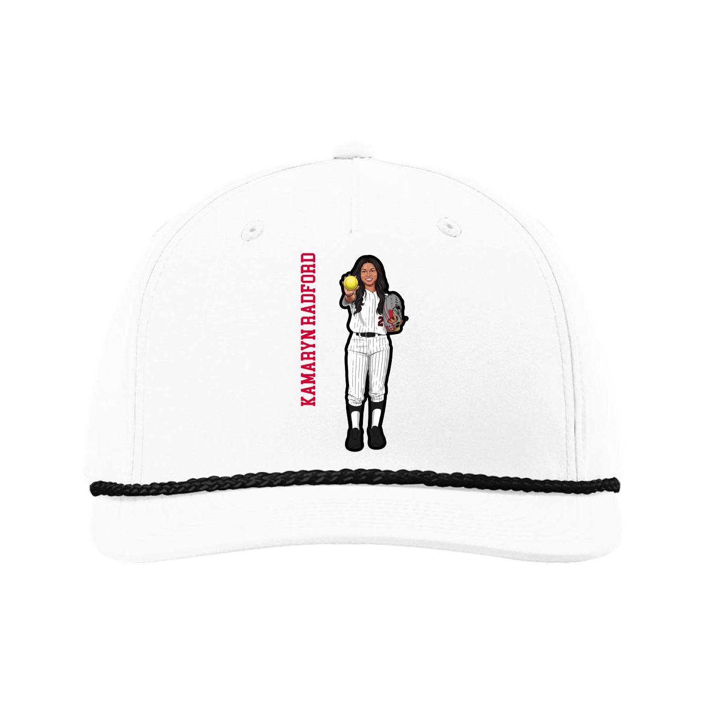 Five-Panel Classic Rope Cap — Name Vertical in White