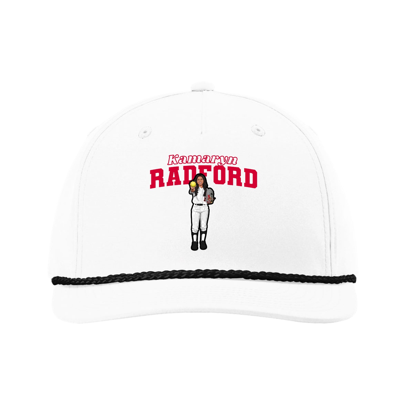 Five-Panel Classic Rope Cap — Name Arch in White