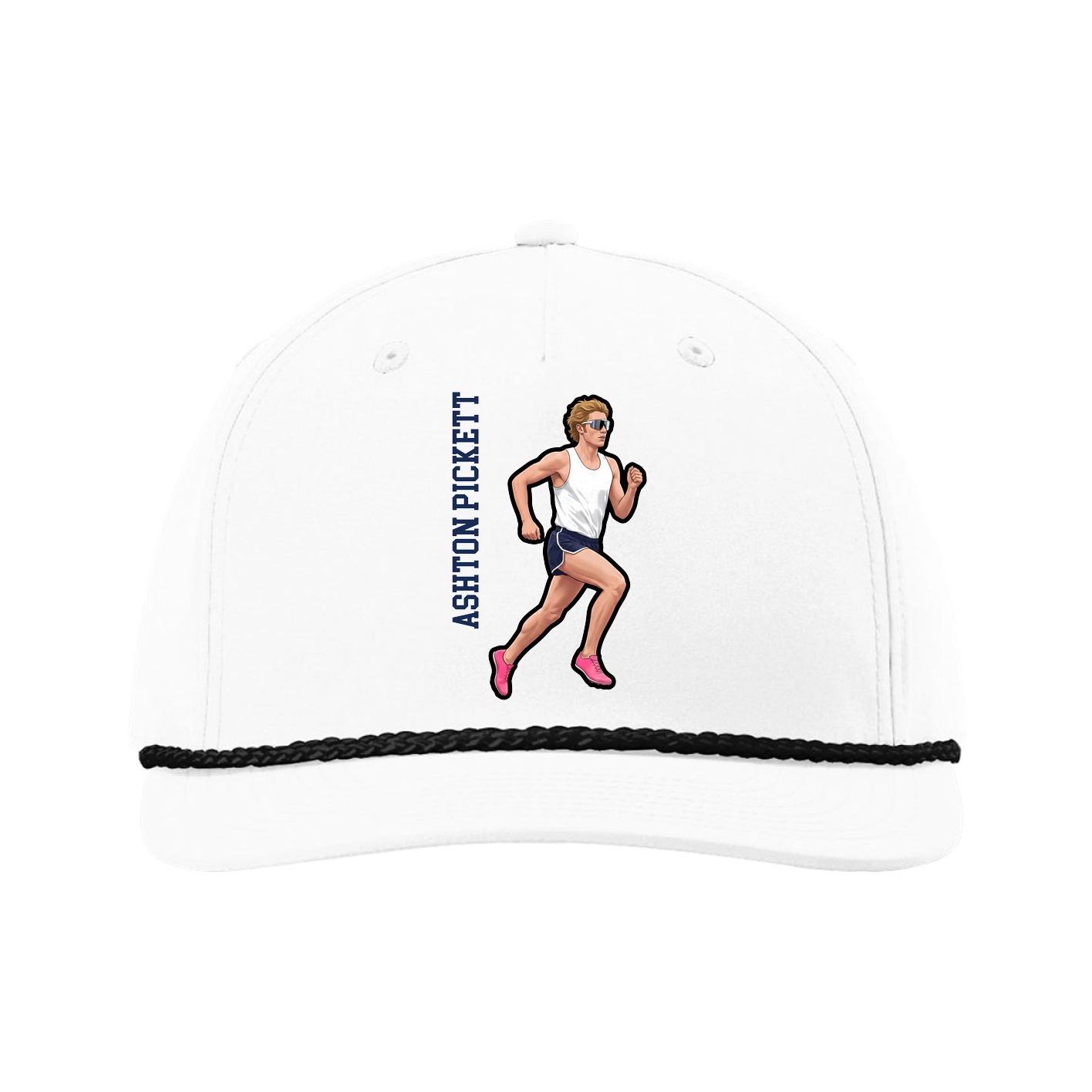 Five-Panel Classic Rope Cap — Name Vertical in White