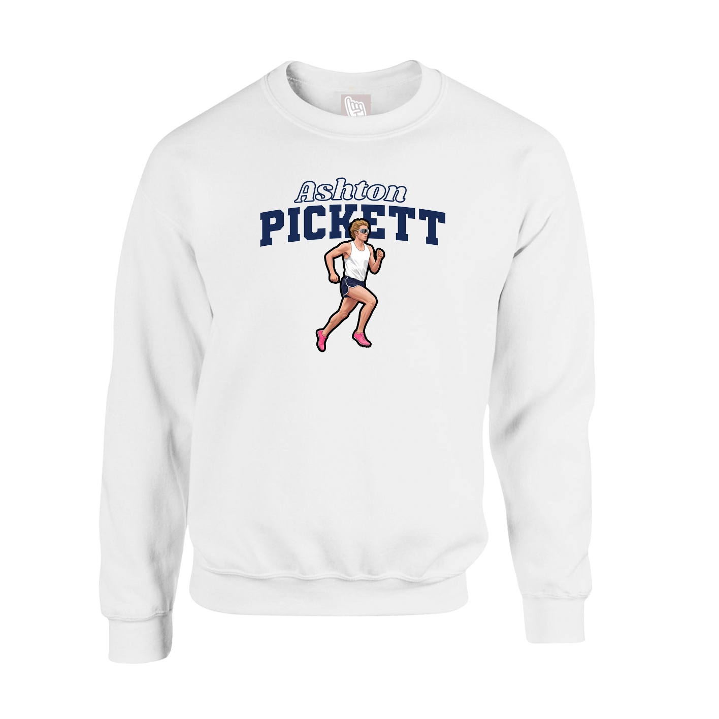 Fleece Crew — Name Arch in White