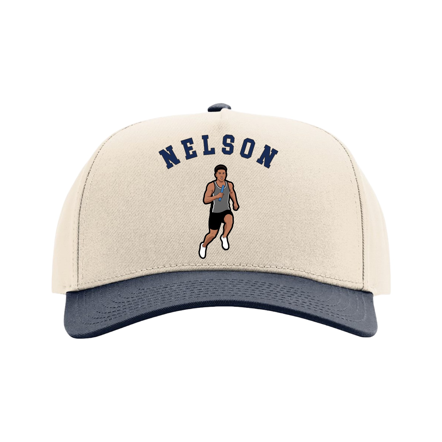 Full Fabric Five-Panel Champ Cap — Shirsey Arch in Cream/Navy