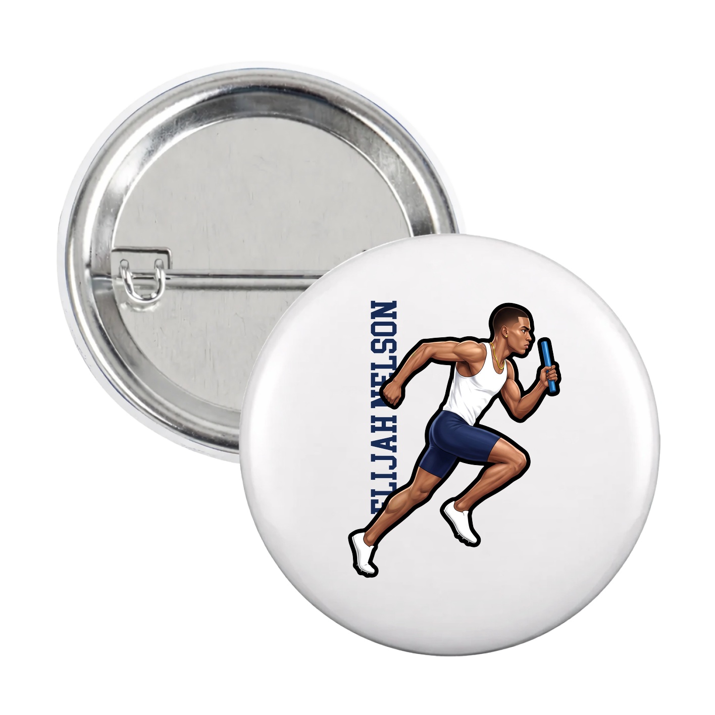 Game Day Button — Name Vertical in White