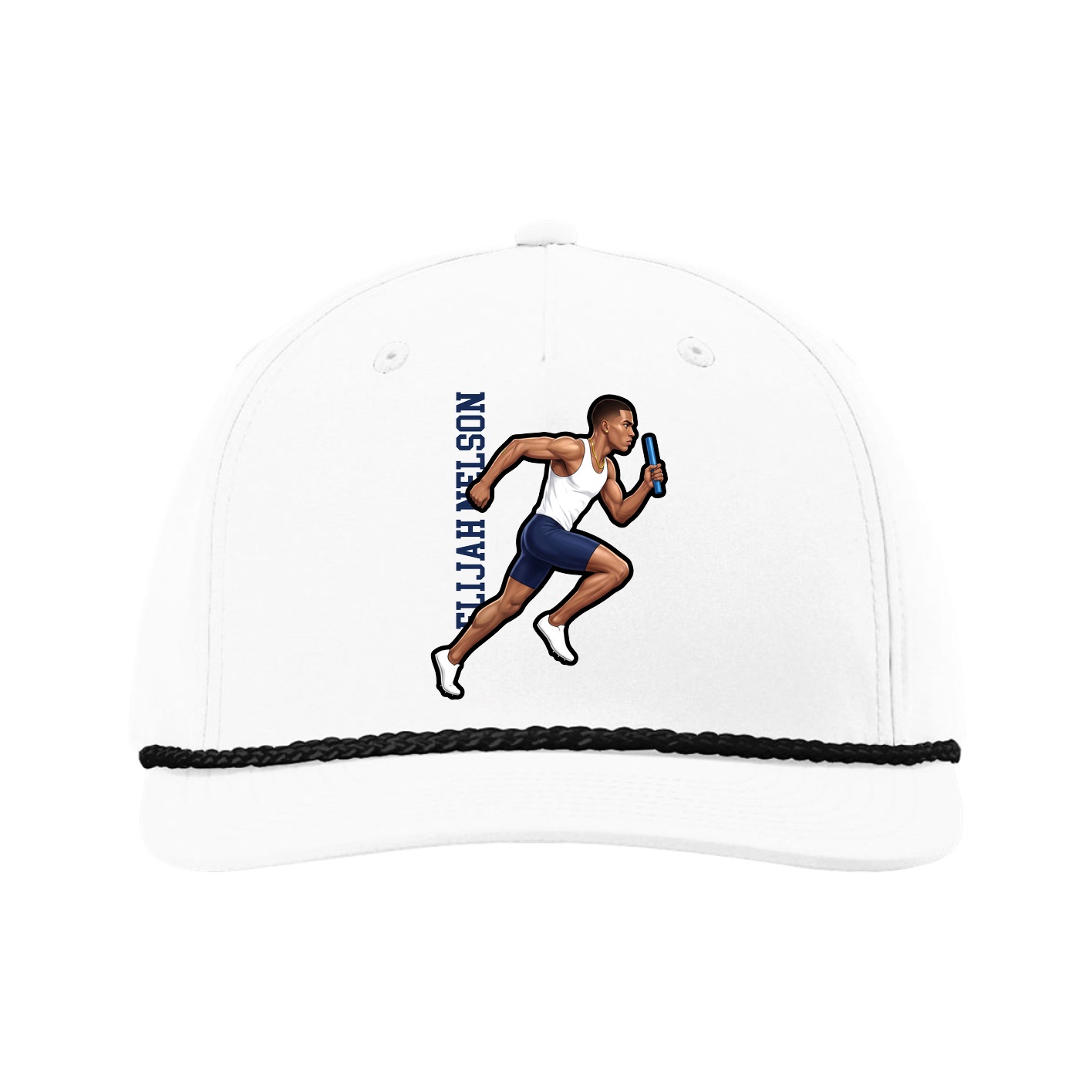 Five-Panel Classic Rope Cap — Name Vertical in White