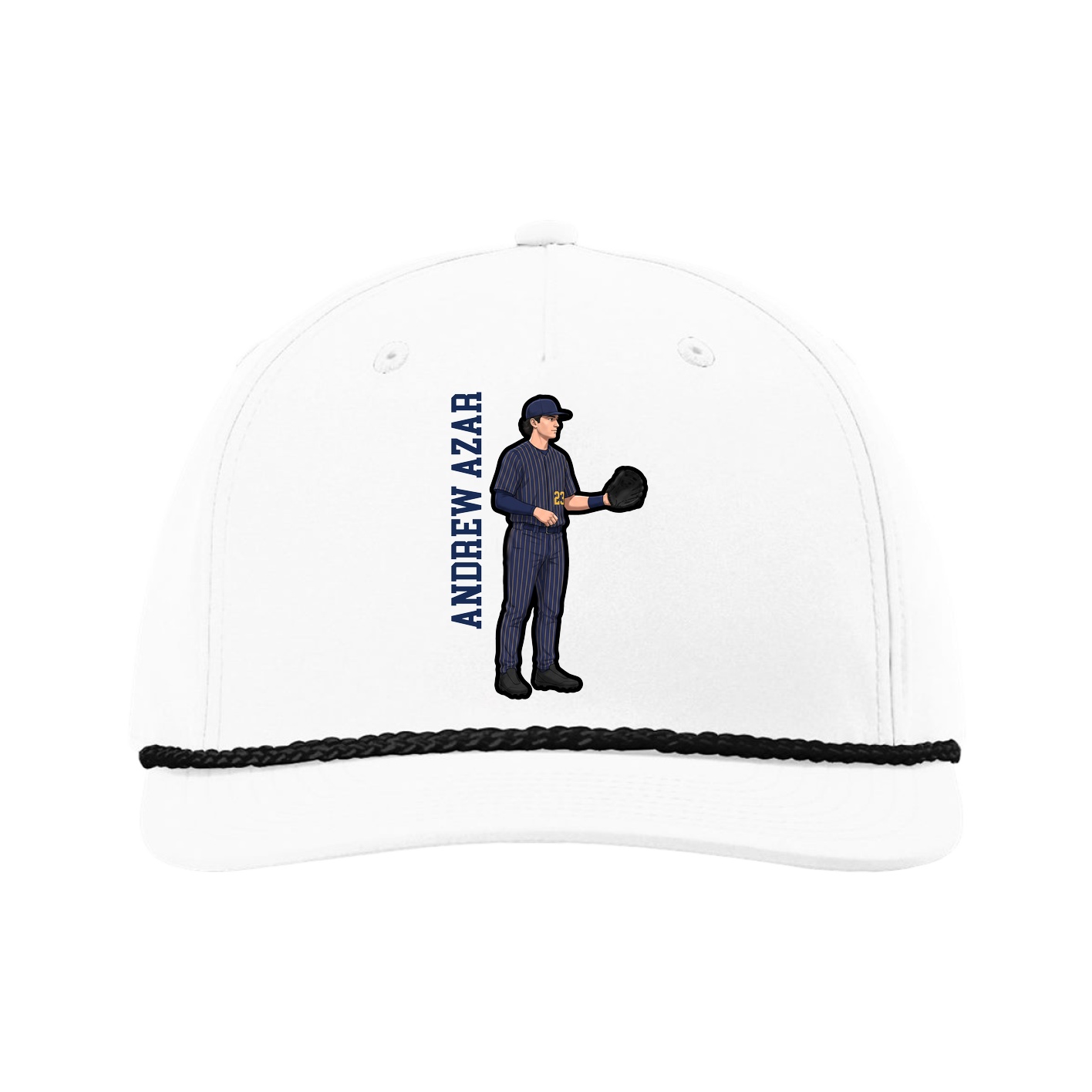 Five-Panel Classic Rope Cap — Name Vertical in White