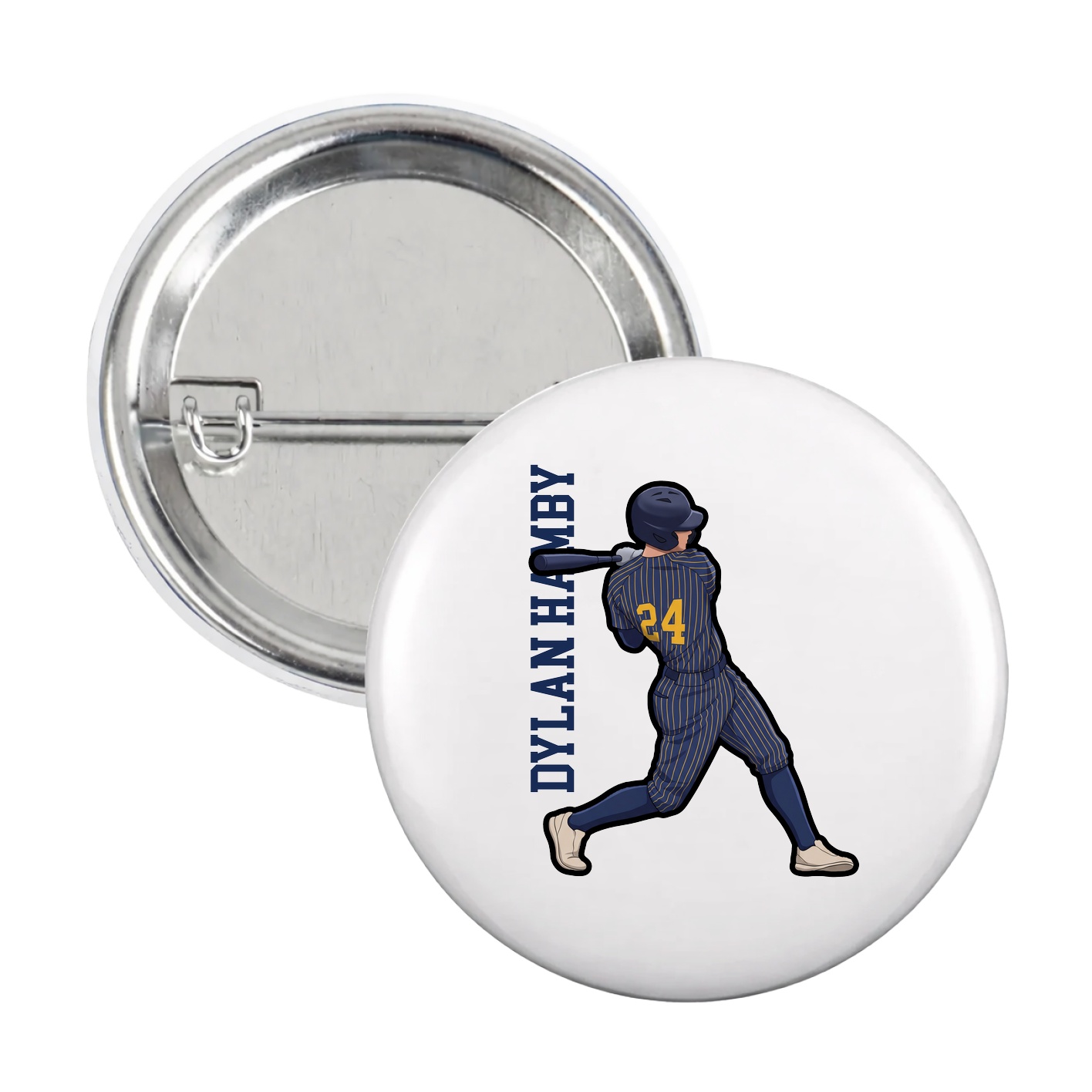 Game Day Button — Name Vertical in White