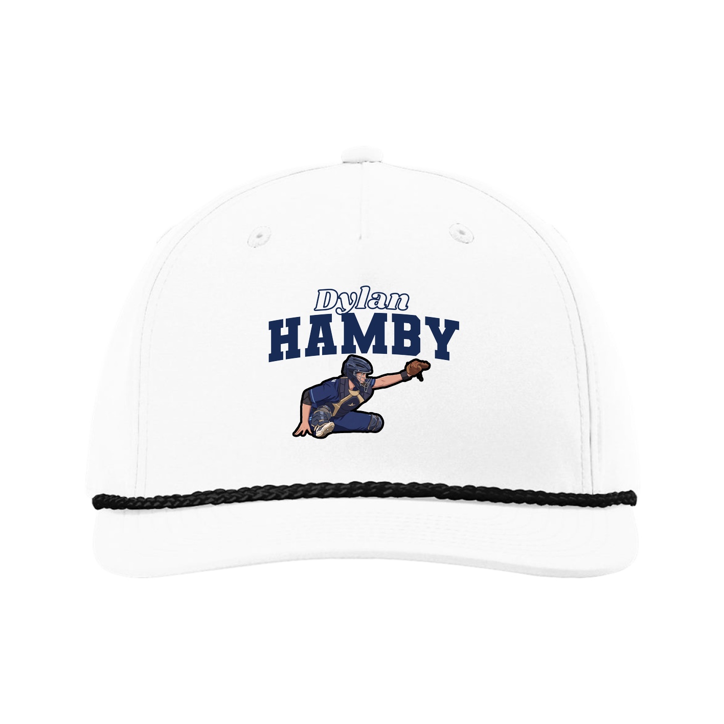 Five-Panel Classic Rope Cap — Name Arch in White