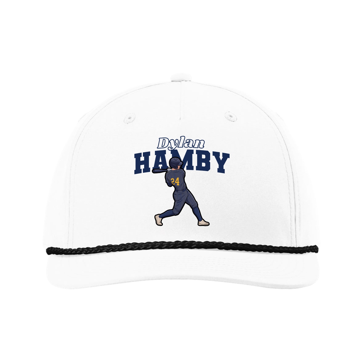 Five-Panel Classic Rope Cap — Name Arch in White